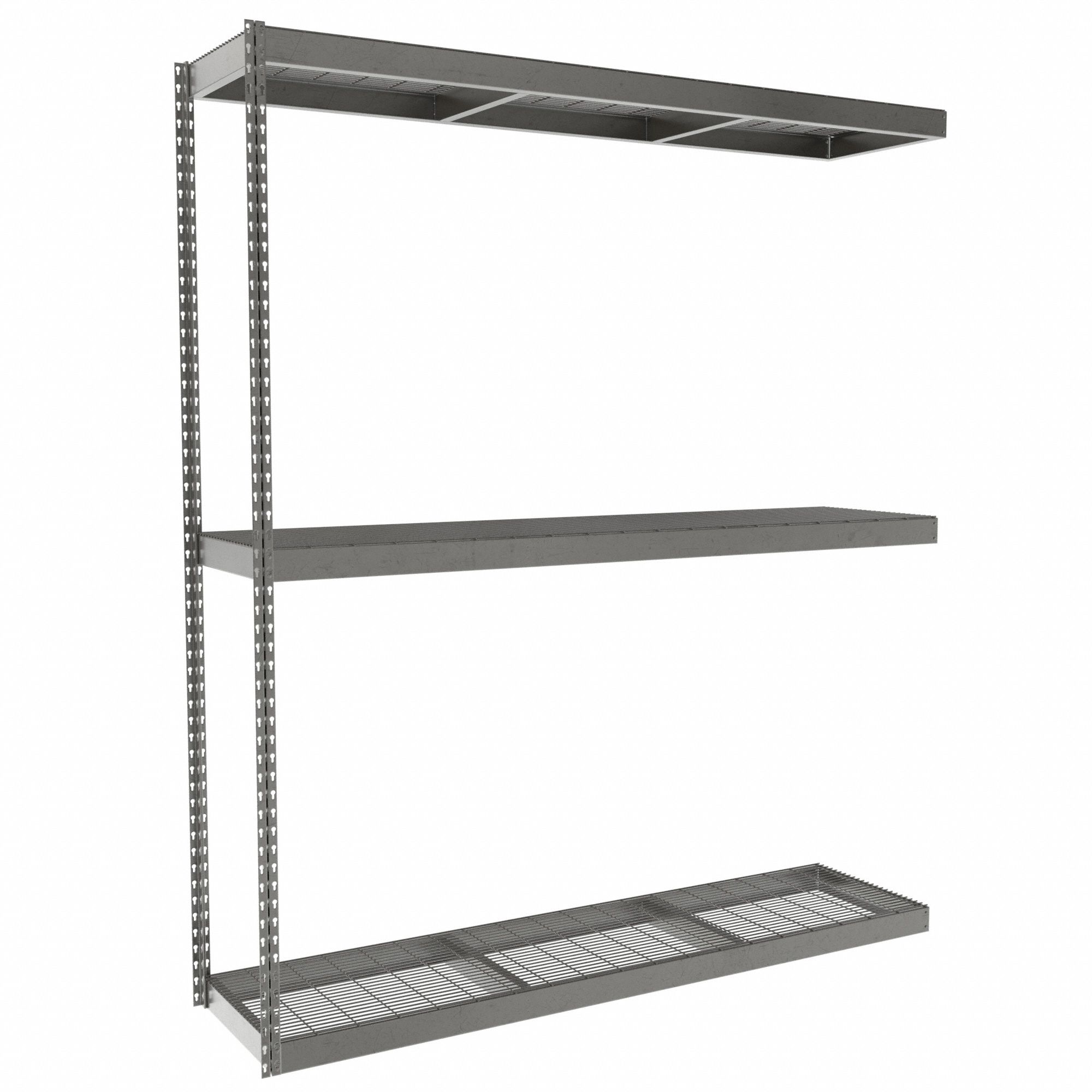 Boltless Shelving: Add-On, Heavy-Duty, 72 in x 18 in, 84 in Overall Ht, 3 Shelves, Steel