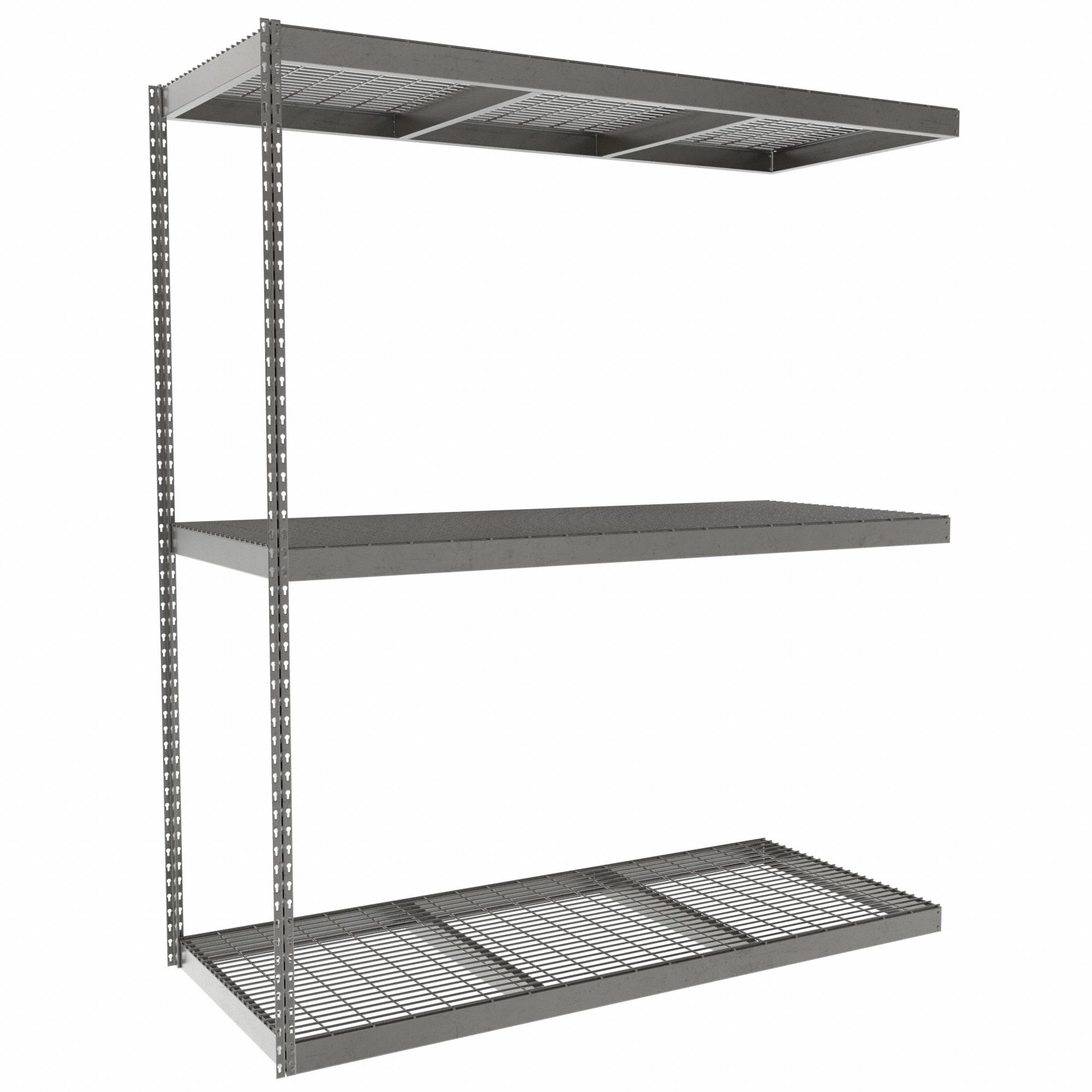 Boltless Shelving: Add-On, Heavy-Duty, 72 in x 30 in, 84 in Overall Ht, 3 Shelves, Steel