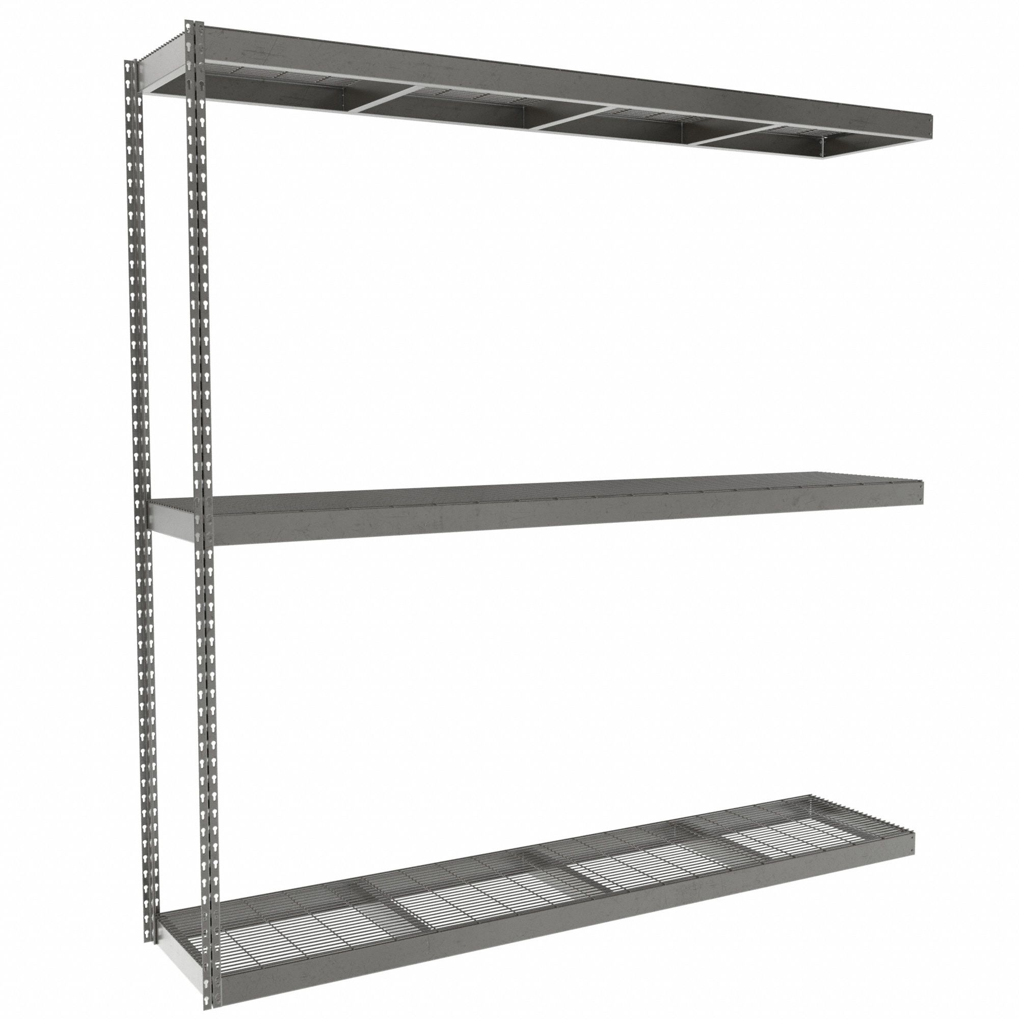 Boltless Shelving: Add-On, Heavy-Duty, 84 in x 18 in, 84 in Overall Ht, 3 Shelves, Steel
