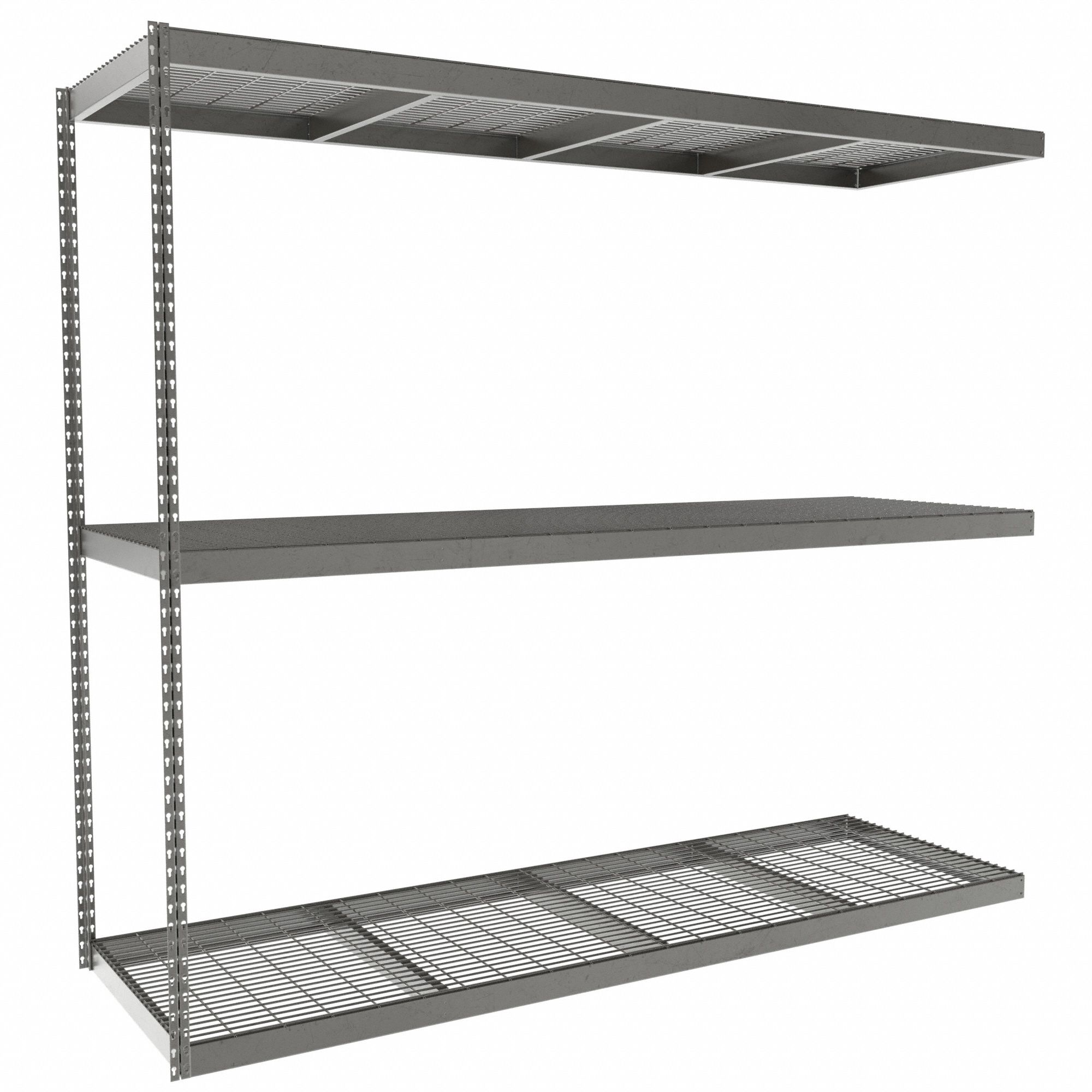 Boltless Shelving: Add-On, Heavy-Duty, 96 in x 30 in, 84 in Overall Ht, 3 Shelves, Steel