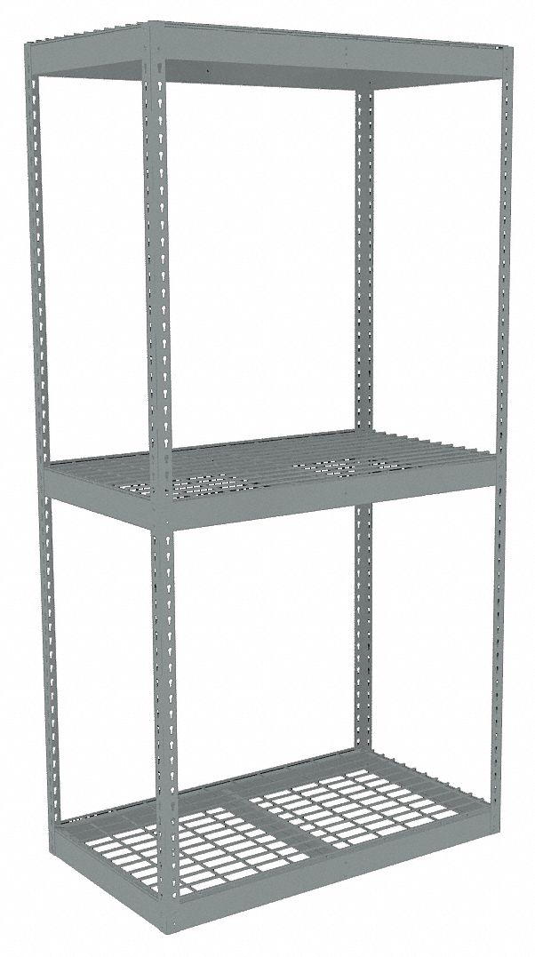 Boltless Shelving: Starter, Heavy-Duty, 48 in x 18 in, 84 in Overall Ht, 3 Shelves, Steel