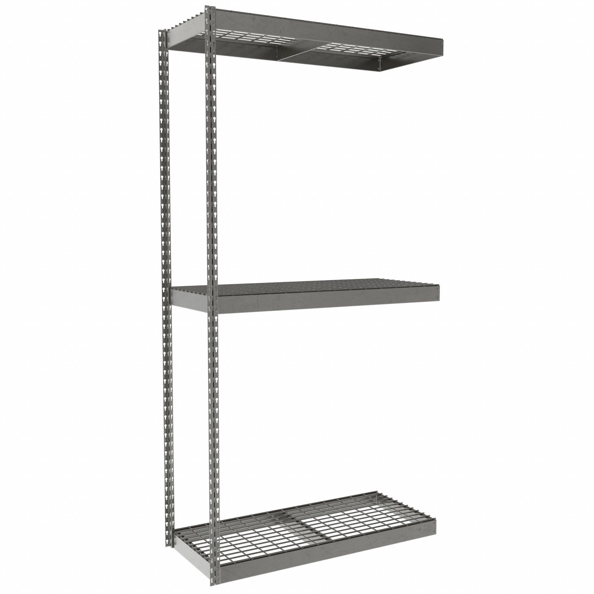 Boltless Shelving: Add-On, Heavy-Duty, 42 in x 18 in, 84 in Overall Ht, 3 Shelves, Steel