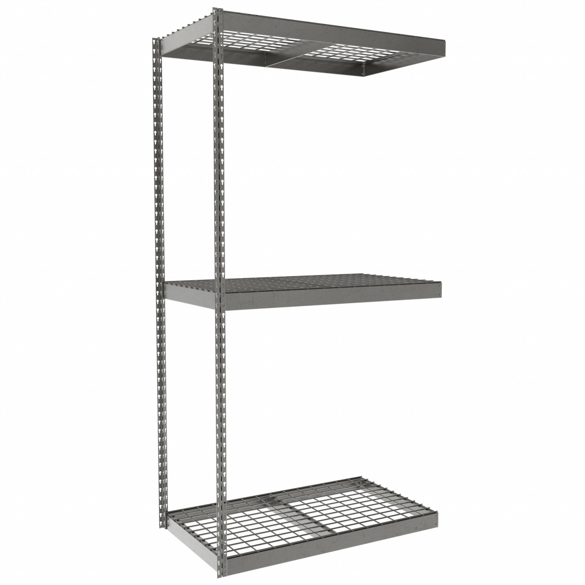 Boltless Shelving: Add-On, Heavy-Duty, 42 in x 24 in, 84 in Overall Ht, 3 Shelves, Steel