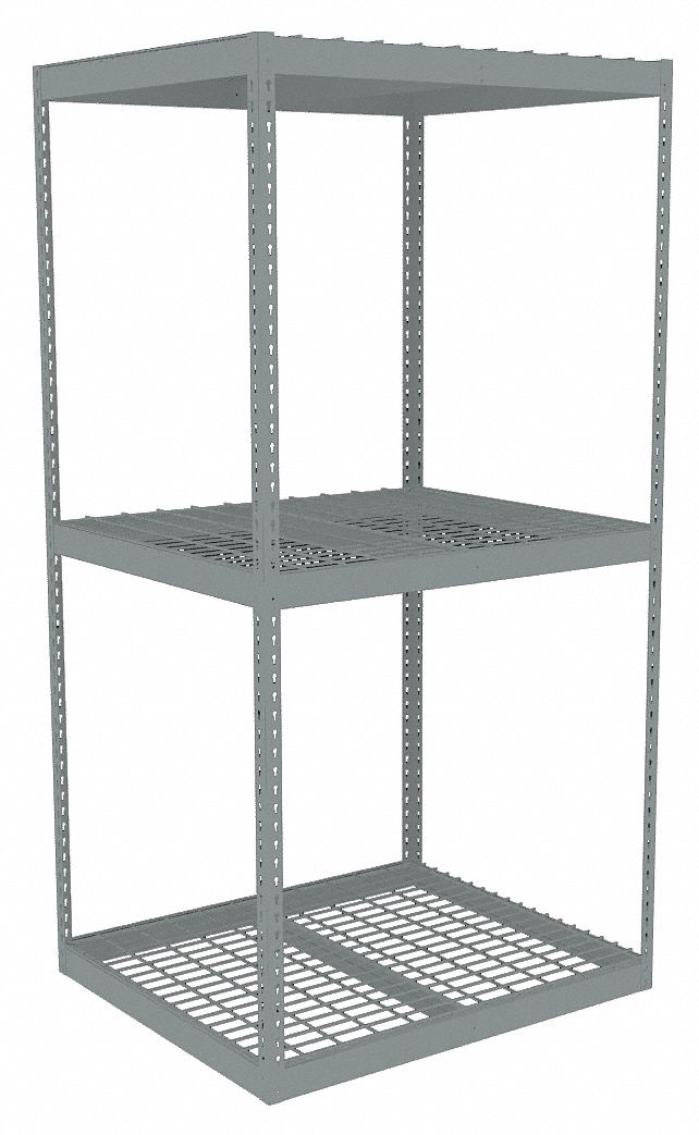 Boltless Shelving: Starter, Heavy-Duty, 42 in x 36 in, 84 in Overall Ht, 3 Shelves, Steel