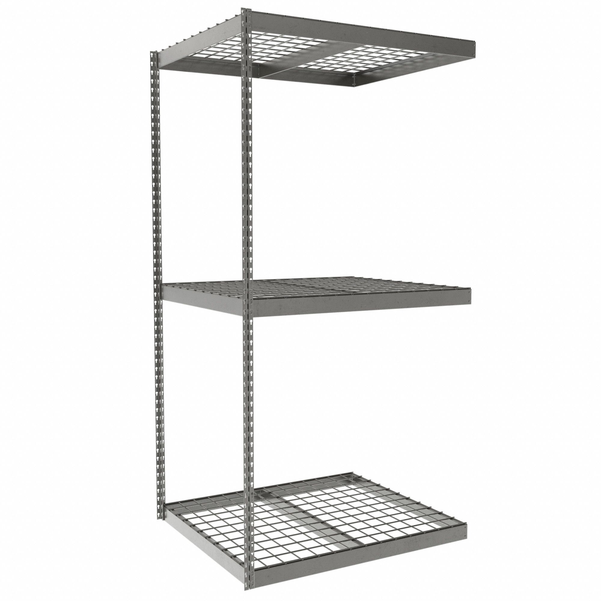Boltless Shelving: Add-On, Heavy-Duty, 42 in x 36 in, 84 in Overall Ht, 3 Shelves, Steel