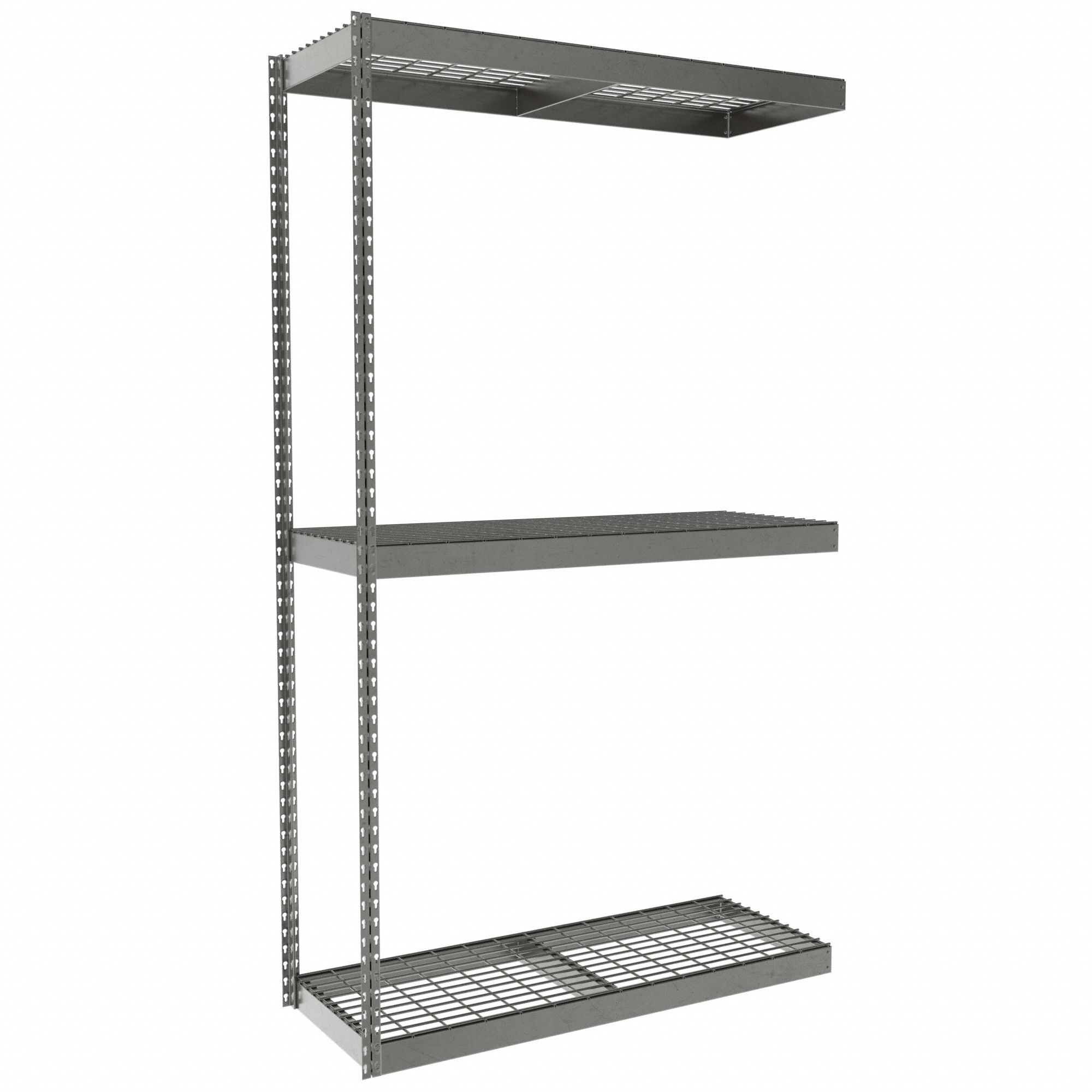 Boltless Shelving: Add-On, Heavy-Duty, 48 in x 18 in, 84 in Overall Ht, 3 Shelves, Steel