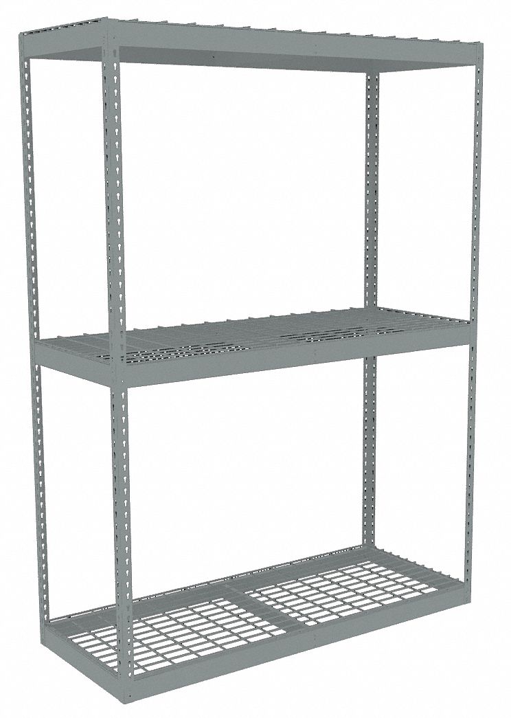 Boltless Shelving: Starter, Heavy-Duty, 72 in x 18 in, 84 in Overall Ht, 3 Shelves, Steel