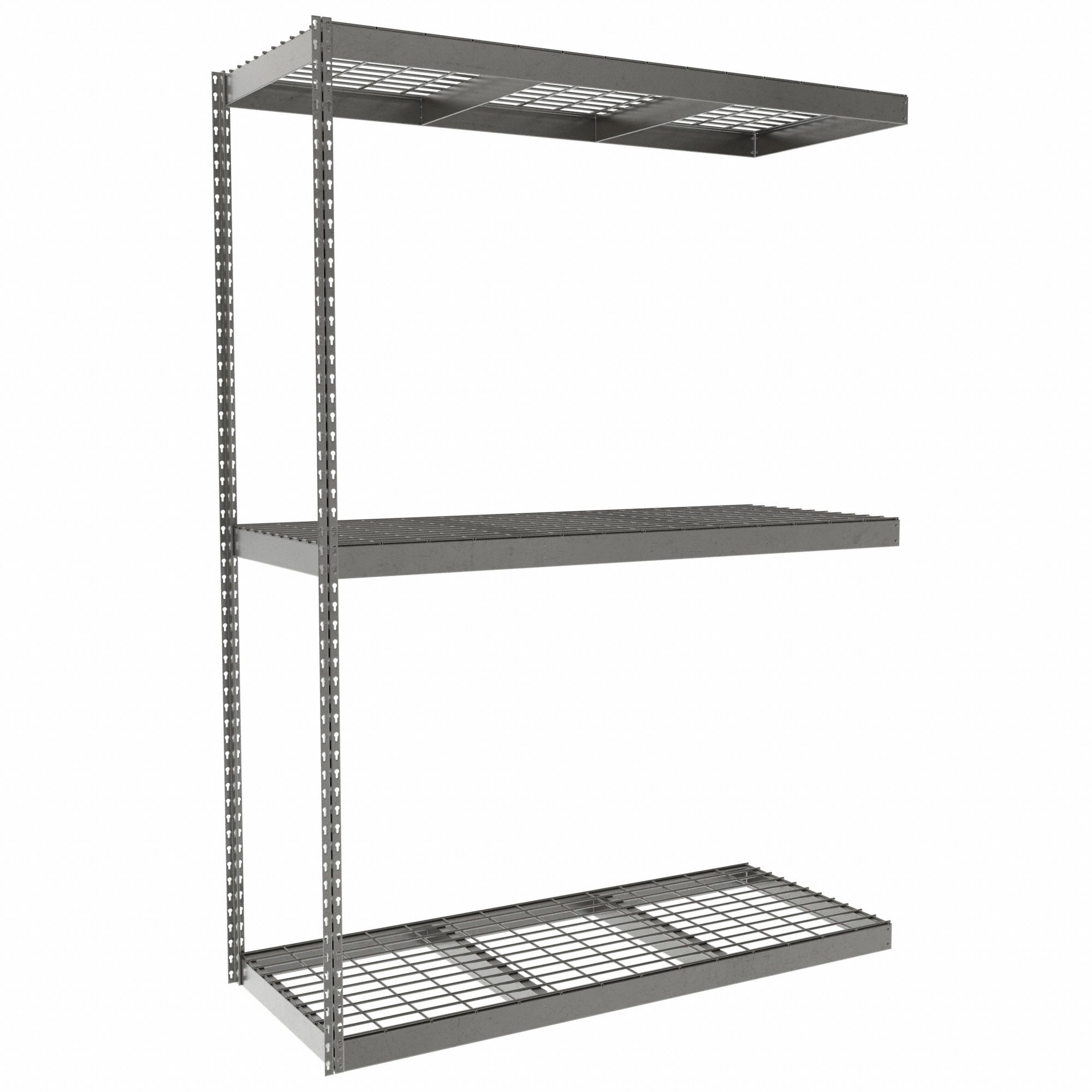 Boltless Shelving: Add-On, Heavy-Duty, 60 in x 24 in, 84 in Overall Ht, 3 Shelves, Steel