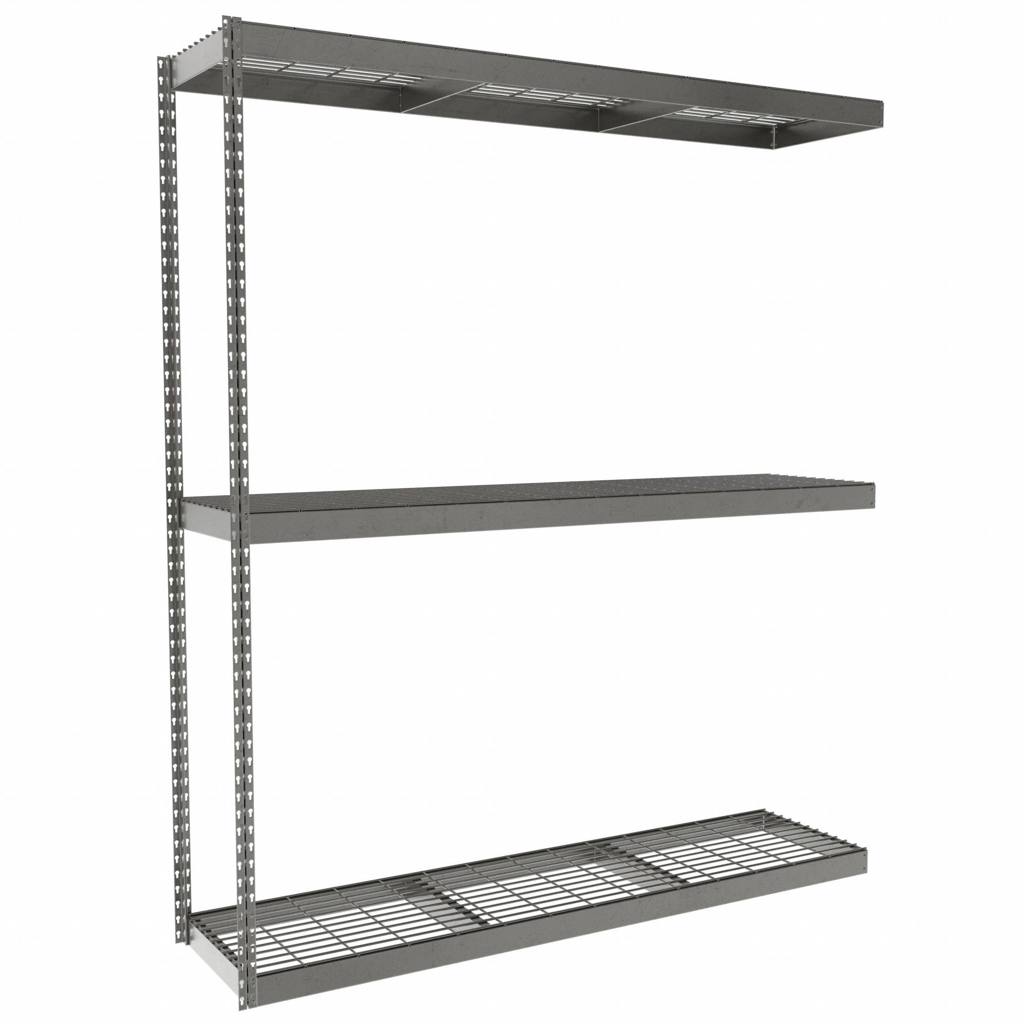 Boltless Shelving: Add-On, Heavy-Duty, 72 in x 18 in, 84 in Overall Ht, 3 Shelves, Steel
