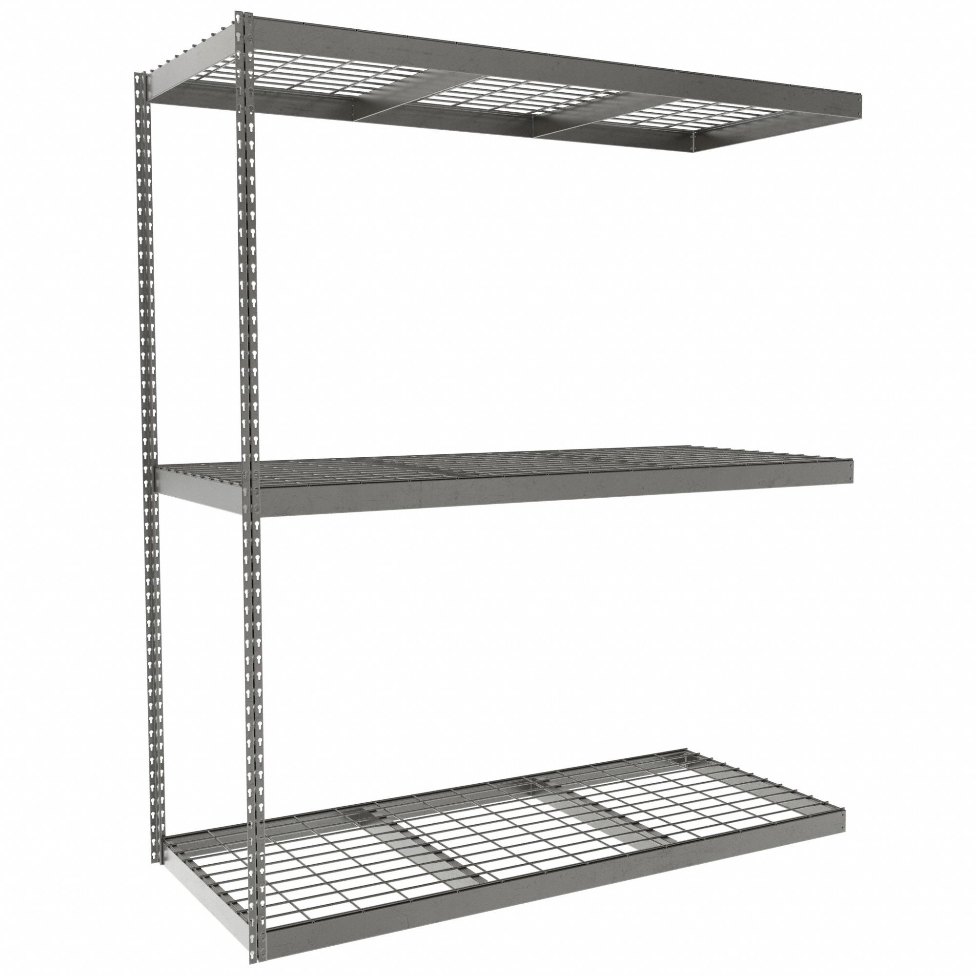 Boltless Shelving: Add-On, Heavy-Duty, 72 in x 30 in, 84 in Overall Ht, 3 Shelves, Steel