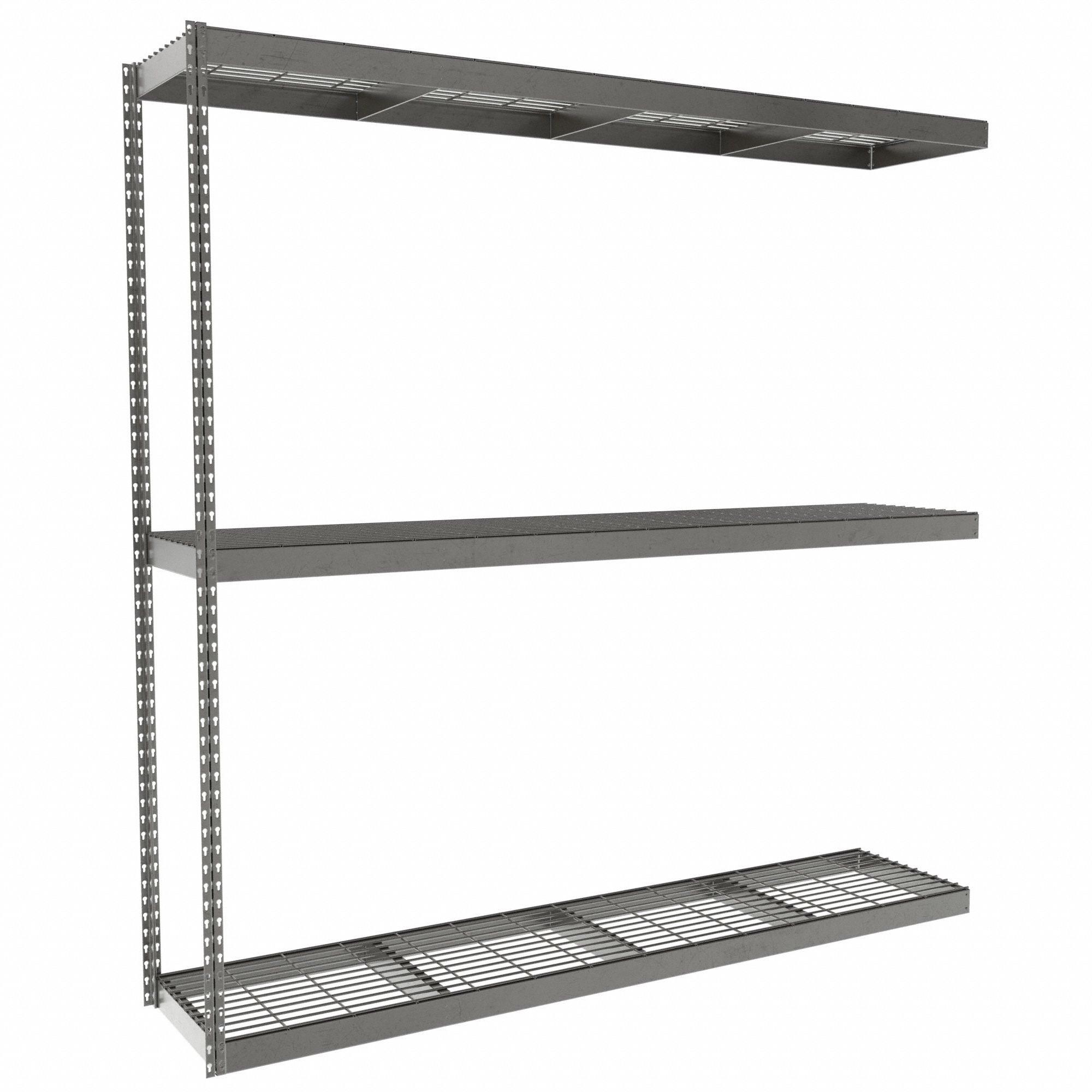 Boltless Shelving: Add-On, Heavy-Duty, 84 in x 18 in, 84 in Overall Ht, 3 Shelves, Steel