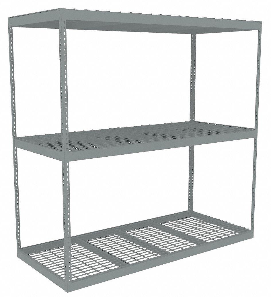Boltless Shelving: Starter, Heavy-Duty, 96 in x 30 in, 84 in Overall Ht, 3 Shelves, Steel