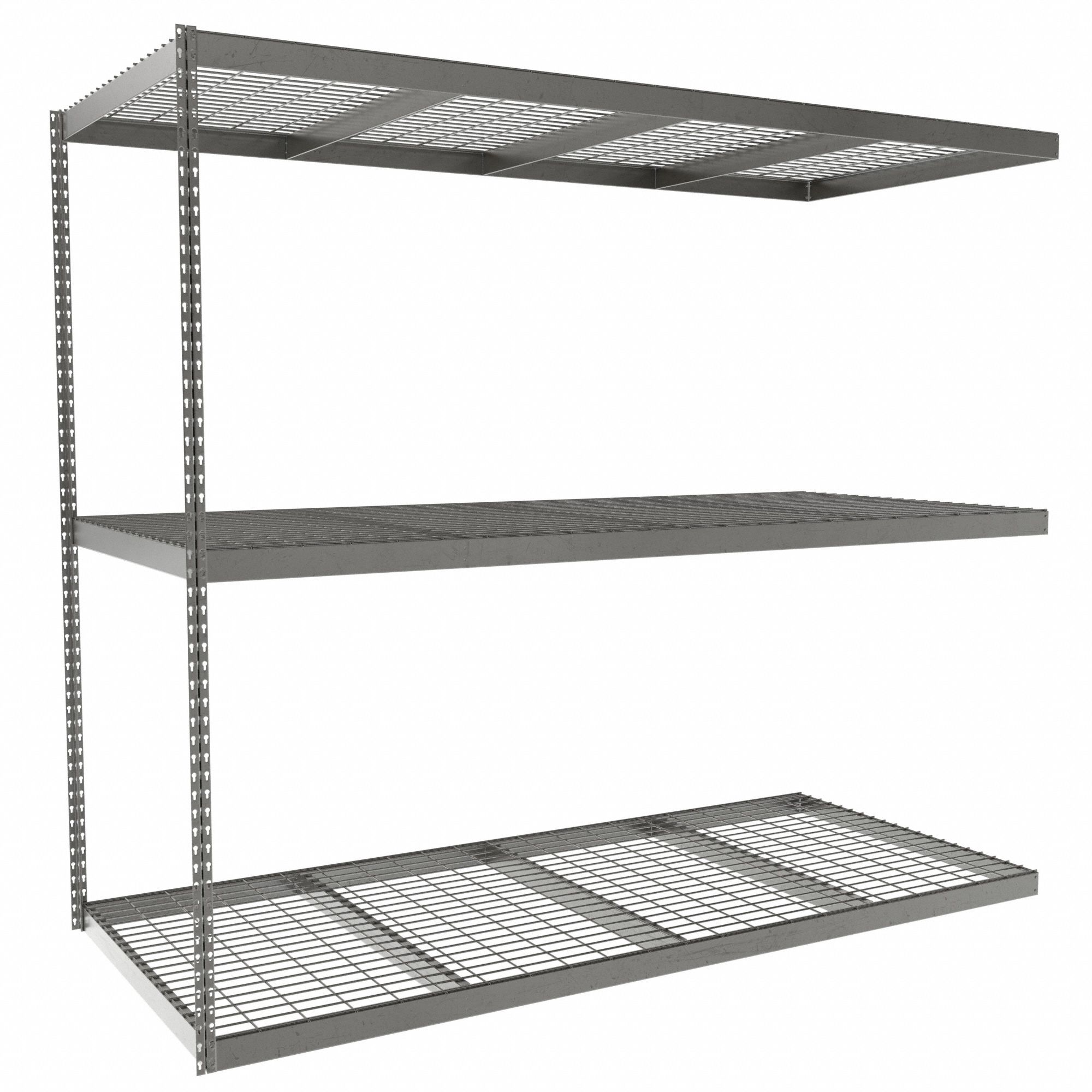 Boltless Shelving: Add-On, Heavy-Duty, 96 in x 42 in, 84 in Overall Ht, 3 Shelves, Steel