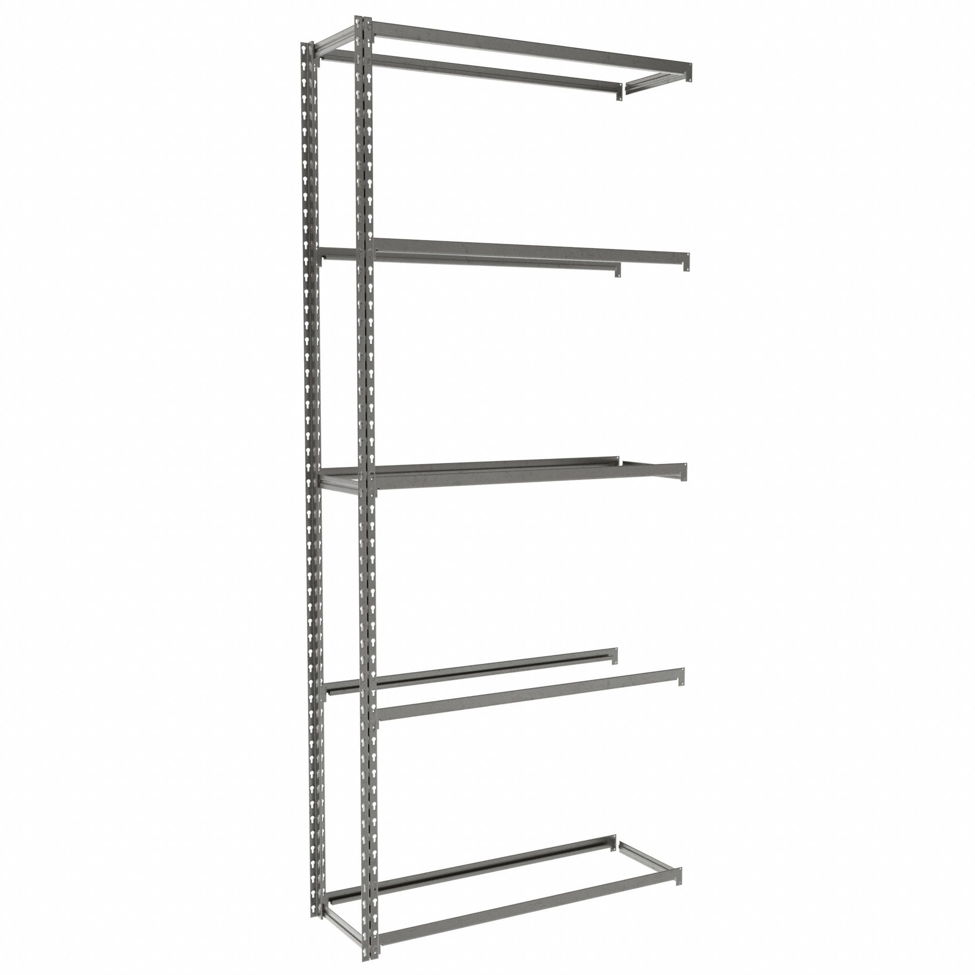 Boltless Shelving: Add-On, Medium-Duty, 36 in x 12 in, 84 in Overall Ht, 5 Shelves