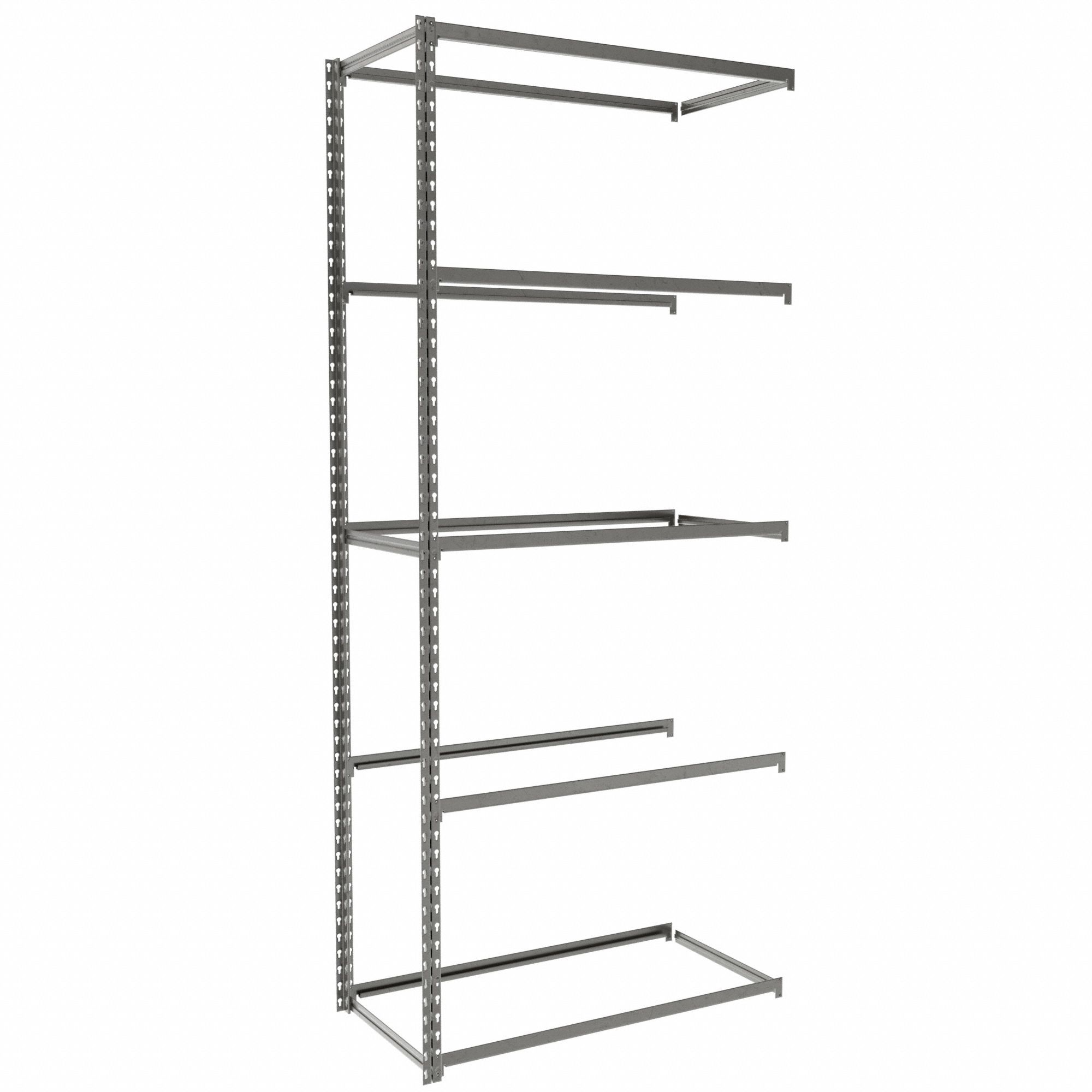 Boltless Shelving: Add-On, Medium-Duty, 36 in x 18 in, 84 in Overall Ht, 5 Shelves