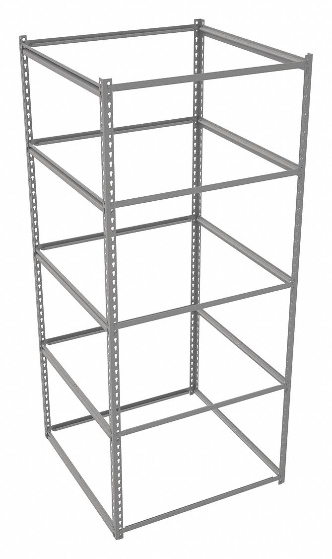 Boltless Shelving: Starter, Medium-Duty, 36 in x 36 in, 84 in Overall Ht, 5 Shelves, Open