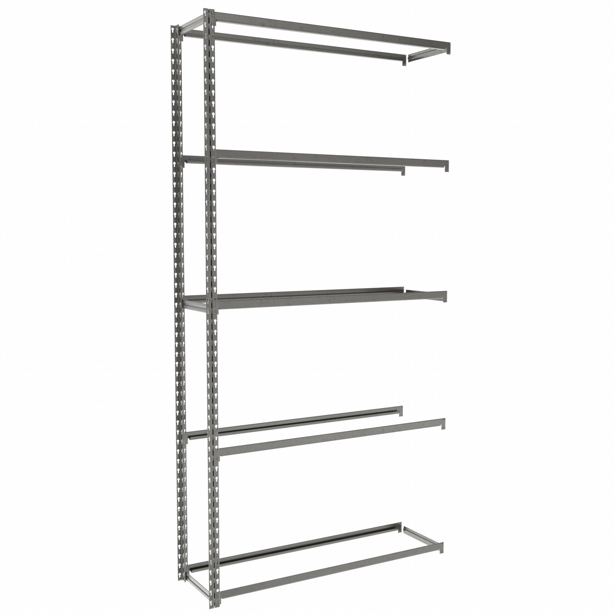 Boltless Shelving: Add-On, Medium-Duty, 42 in x 12 in, 84 in Overall Ht, 5 Shelves