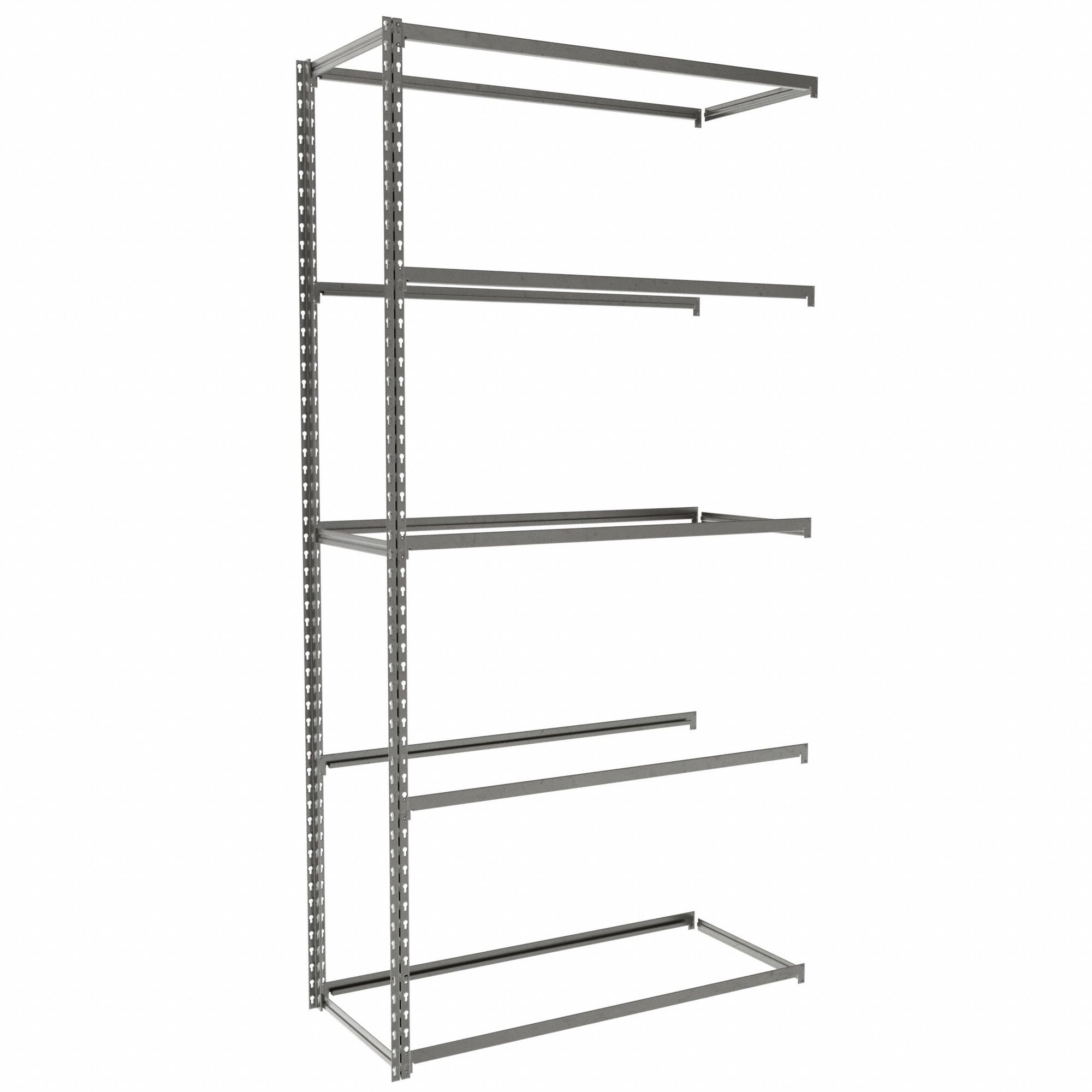 Boltless Shelving: Add-On, Medium-Duty, 42 in x 18 in, 84 in Overall Ht, 5 Shelves