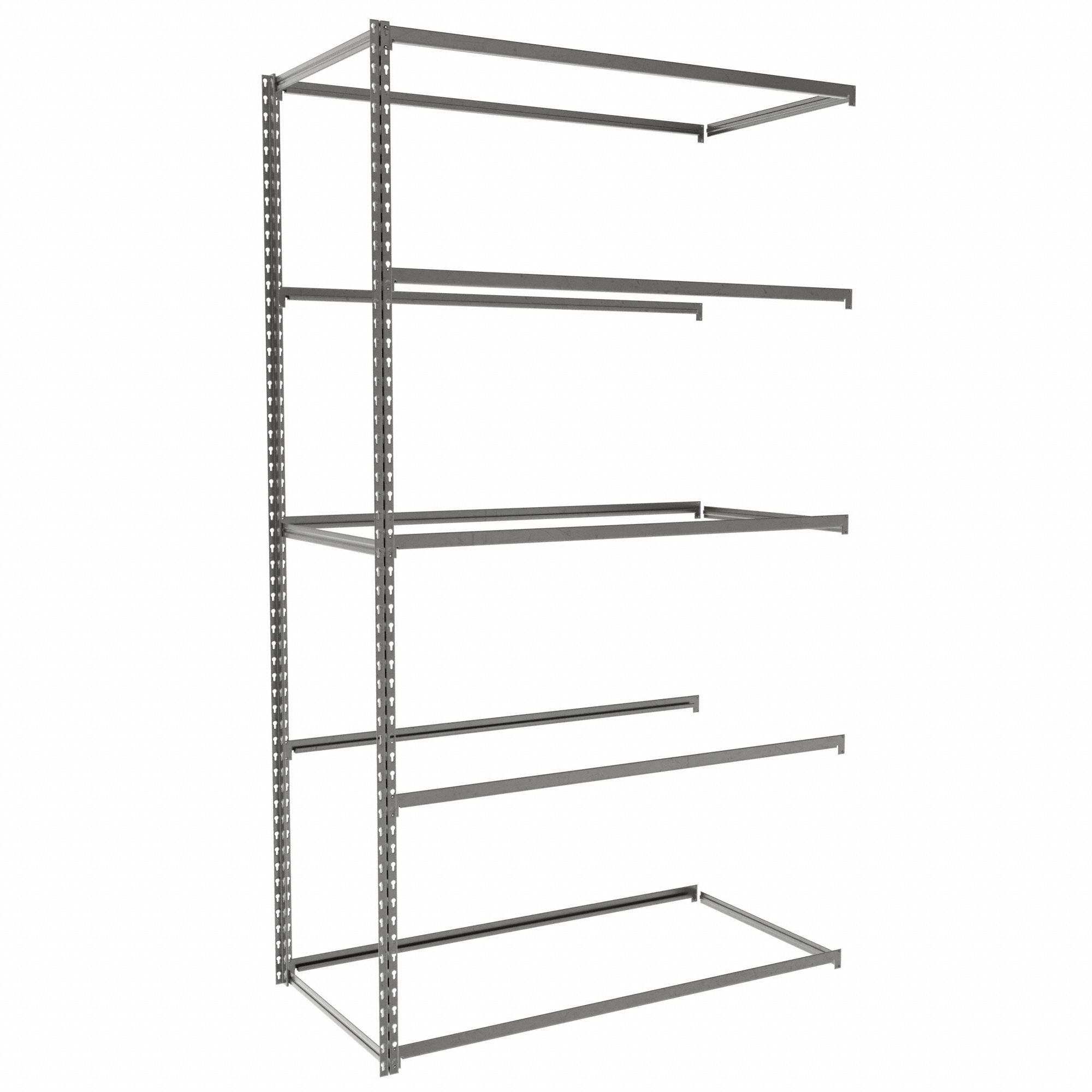 Boltless Shelving: Add-On, Medium-Duty, 48 in x 24 in, 84 in Overall Ht, 5 Shelves