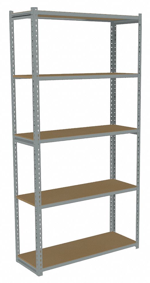 Boltless Shelving: Starter, Medium-Duty, 36 in x 15 in, 84 in Overall Ht, 5 Shelves, Open
