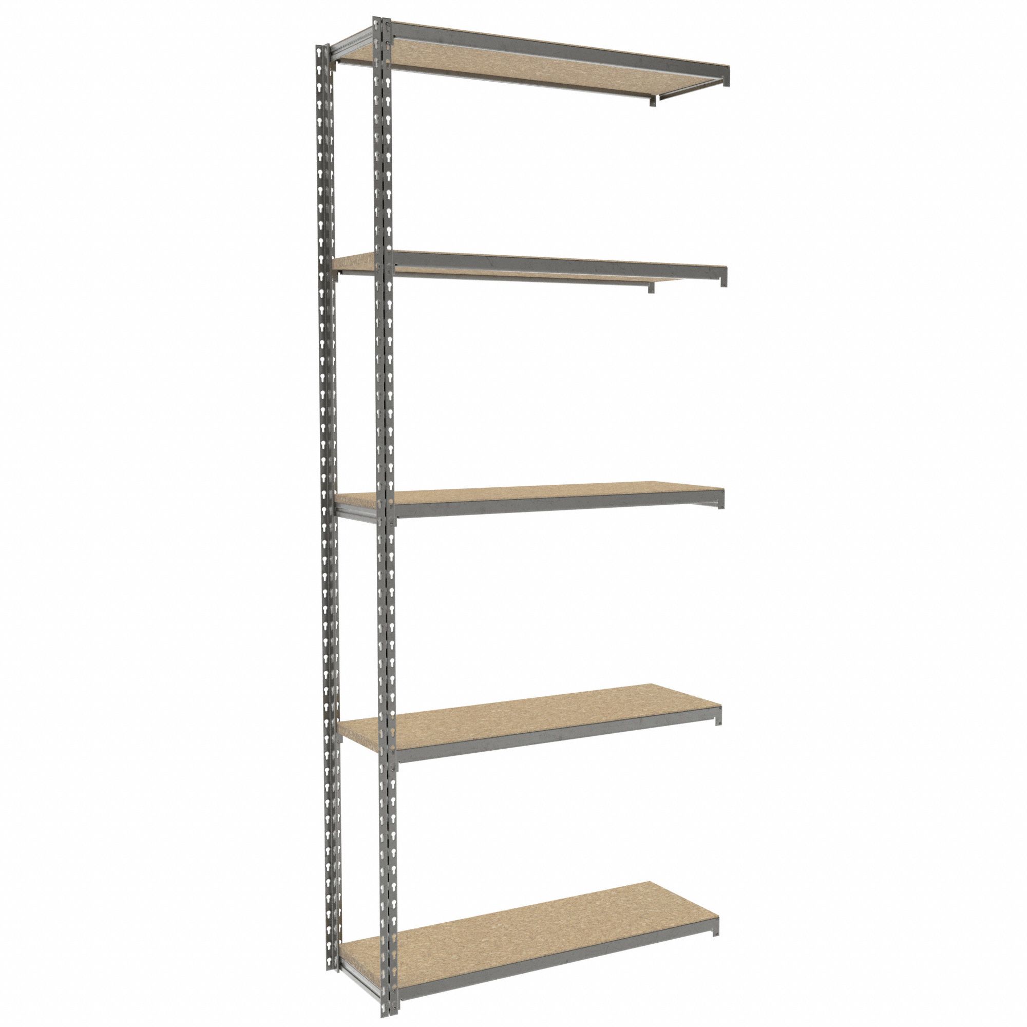 Boltless Shelving: Add-On, Medium-Duty, 36 in x 12 in, 84 in Overall Ht, 5 Shelves