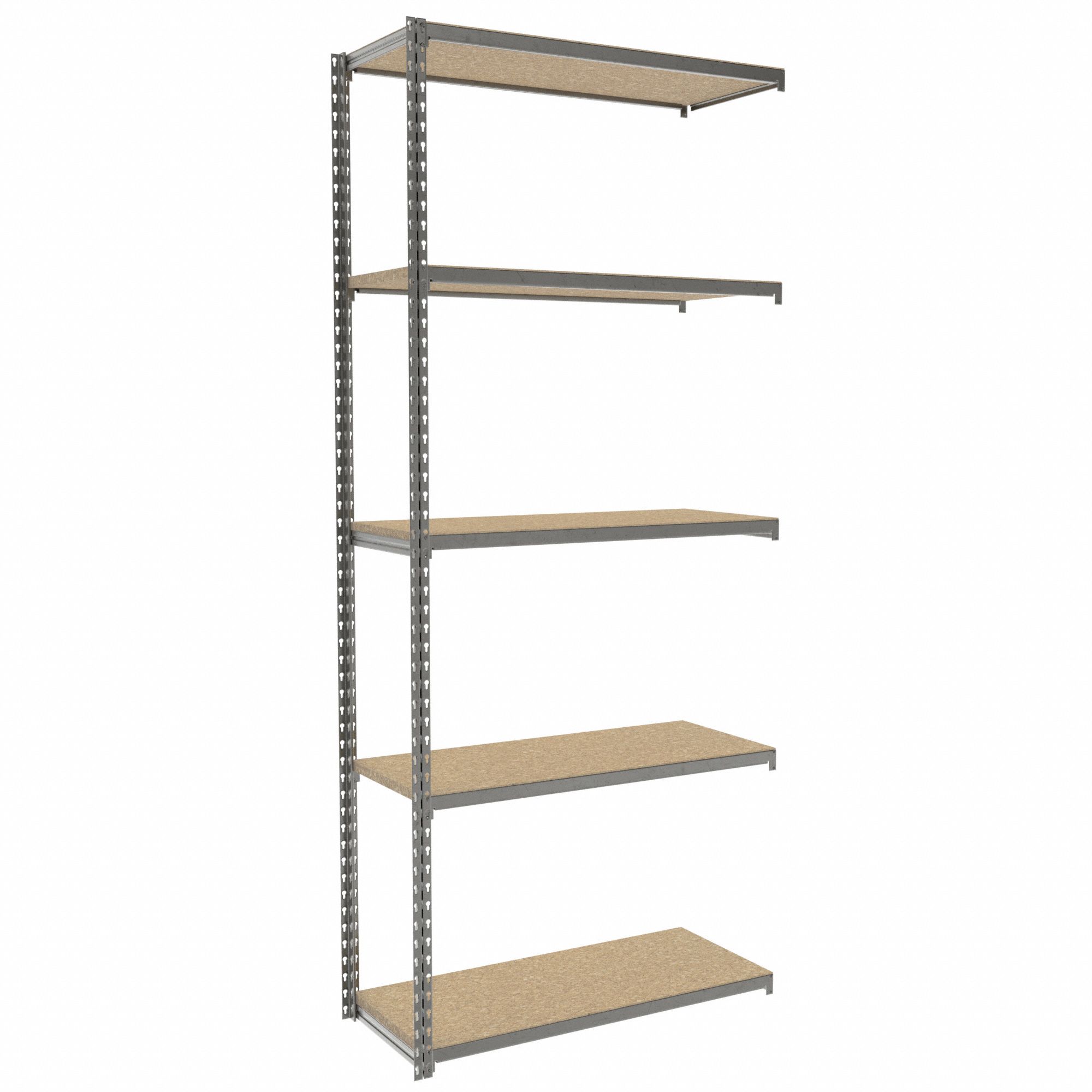 Boltless Shelving: Add-On, Medium-Duty, 36 in x 15 in, 84 in Overall Ht, 5 Shelves