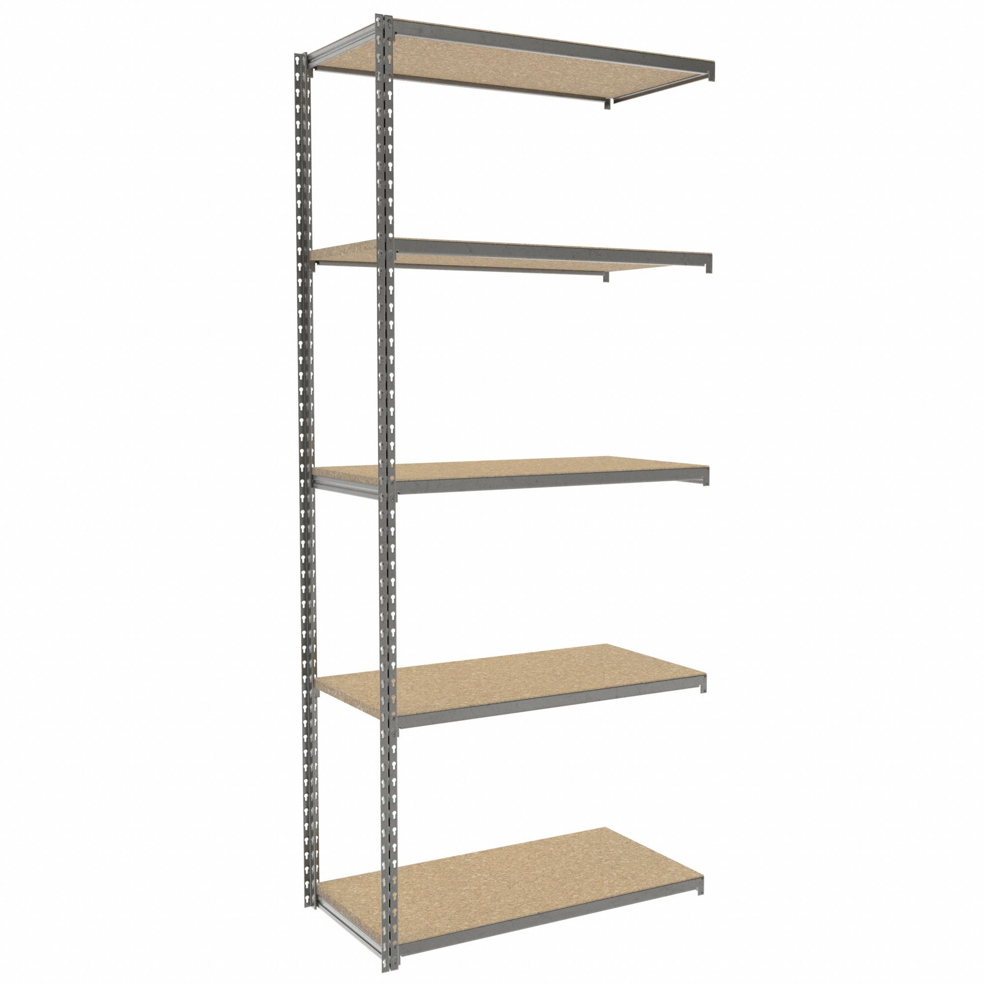 Boltless Shelving: Add-On, Medium-Duty, 36 in x 18 in, 84 in Overall Ht, 5 Shelves