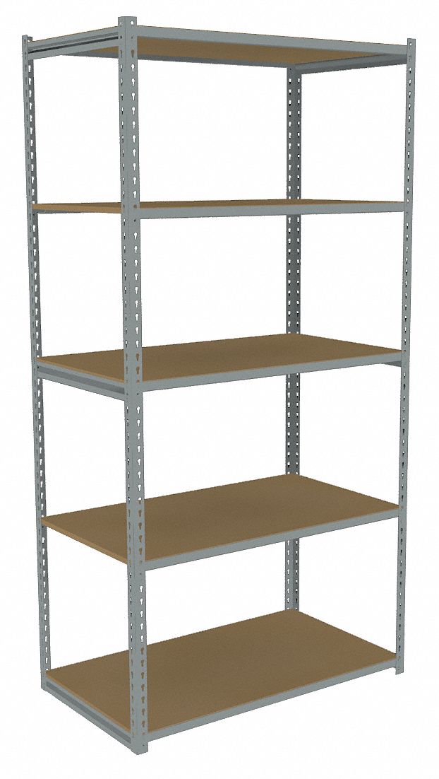 Boltless Shelving: Starter, Medium-Duty, 36 in x 24 in, 84 in Overall Ht, 5 Shelves, Open
