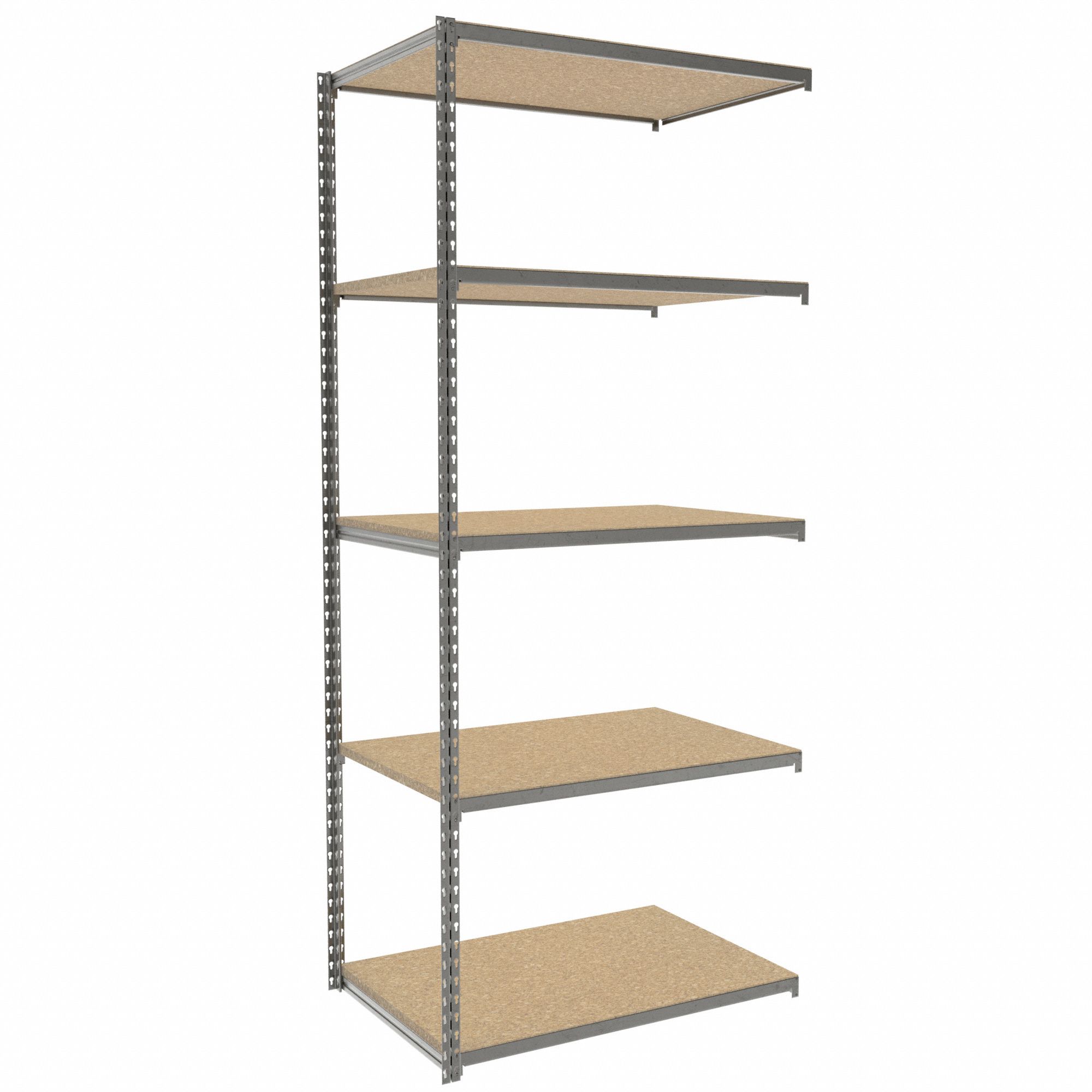 Boltless Shelving: Add-On, Medium-Duty, 36 in x 24 in, 84 in Overall Ht, 5 Shelves