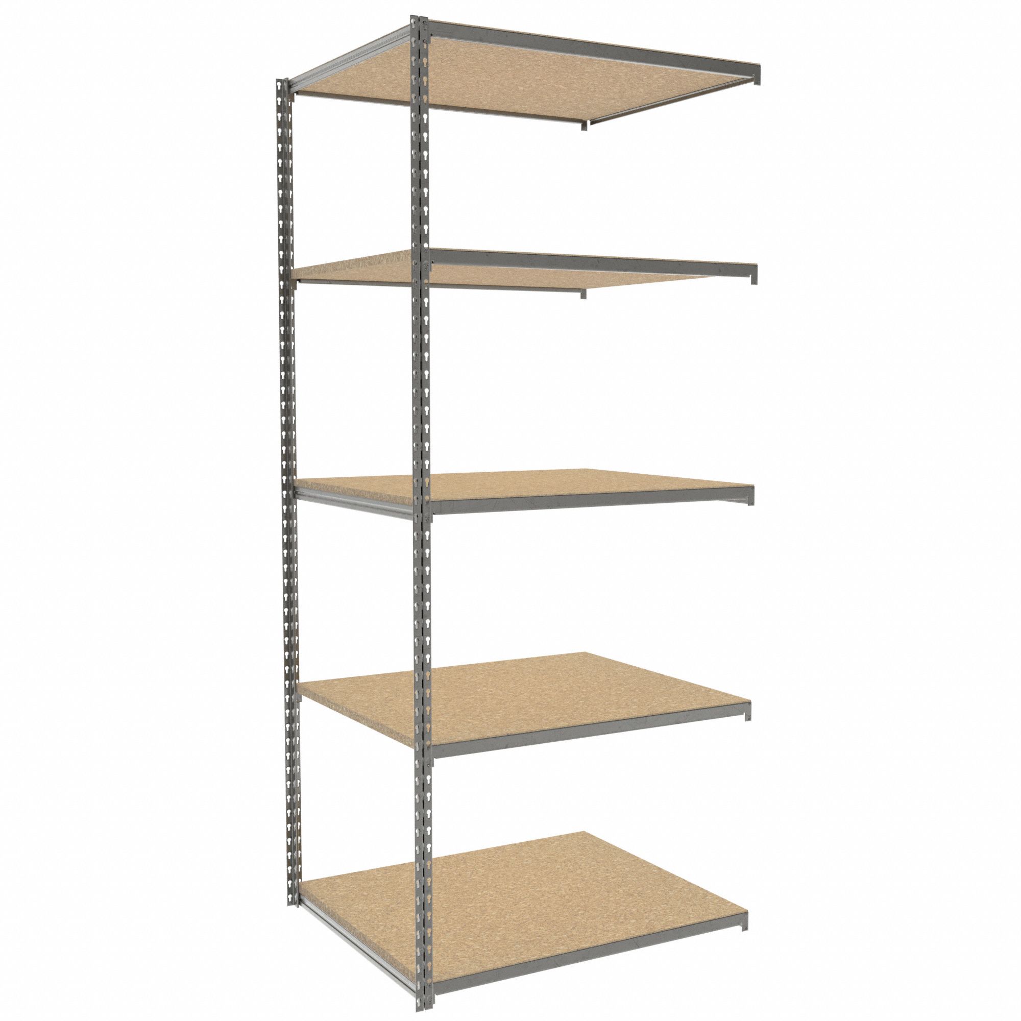 Boltless Shelving: Add-On, Medium-Duty, 36 in x 30 in, 84 in Overall Ht, 5 Shelves