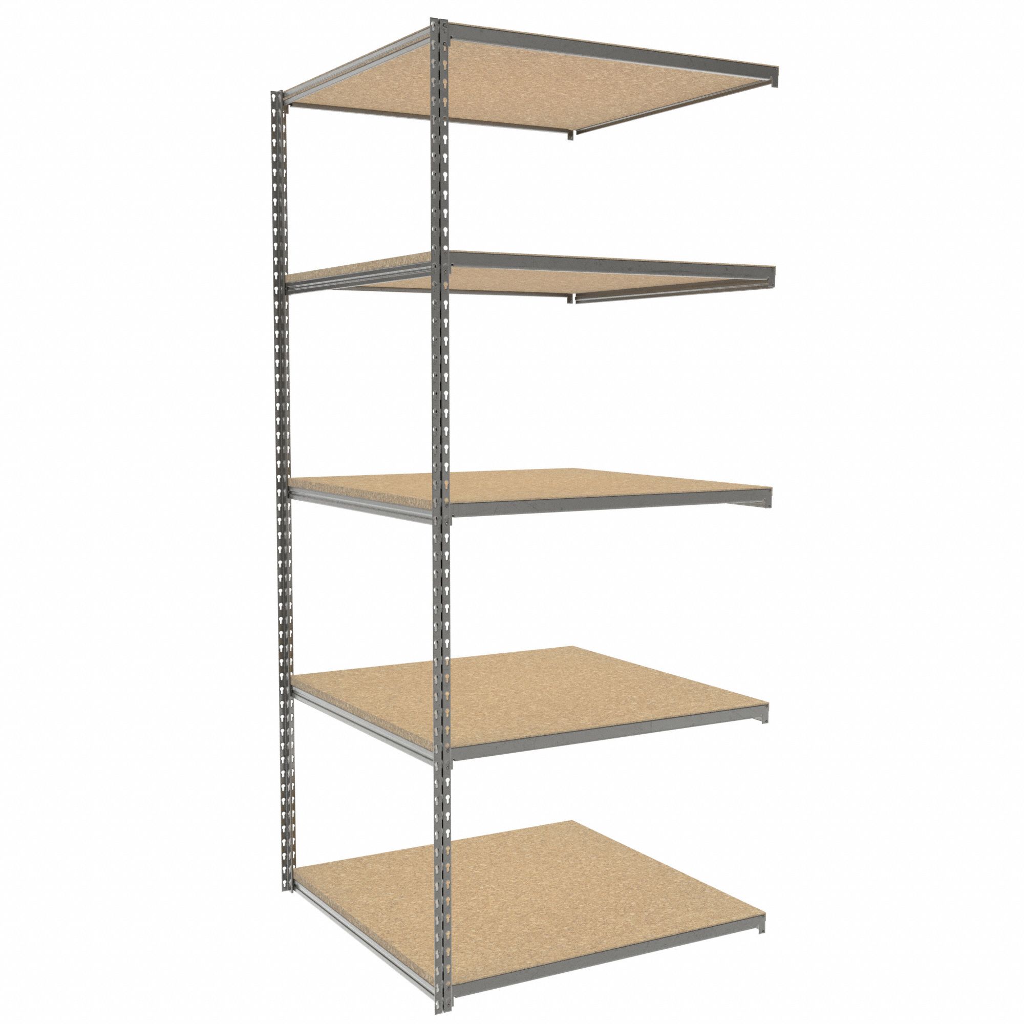 Boltless Shelving: Add-On, Medium-Duty, 36 in x 36 in, 84 in Overall Ht, 5 Shelves