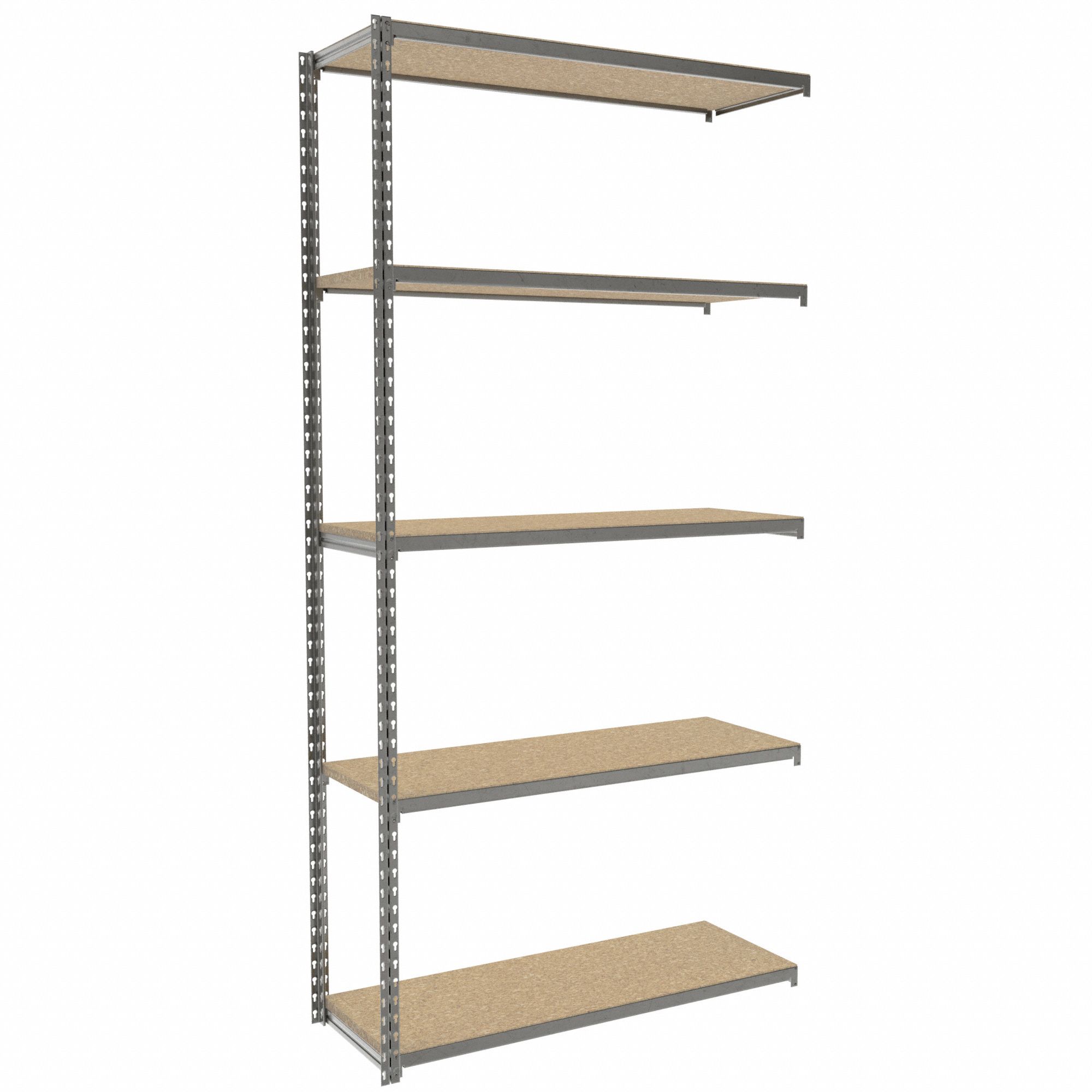 Boltless Shelving: Add-On, Medium-Duty, 42 in x 15 in, 84 in Overall Ht, 5 Shelves