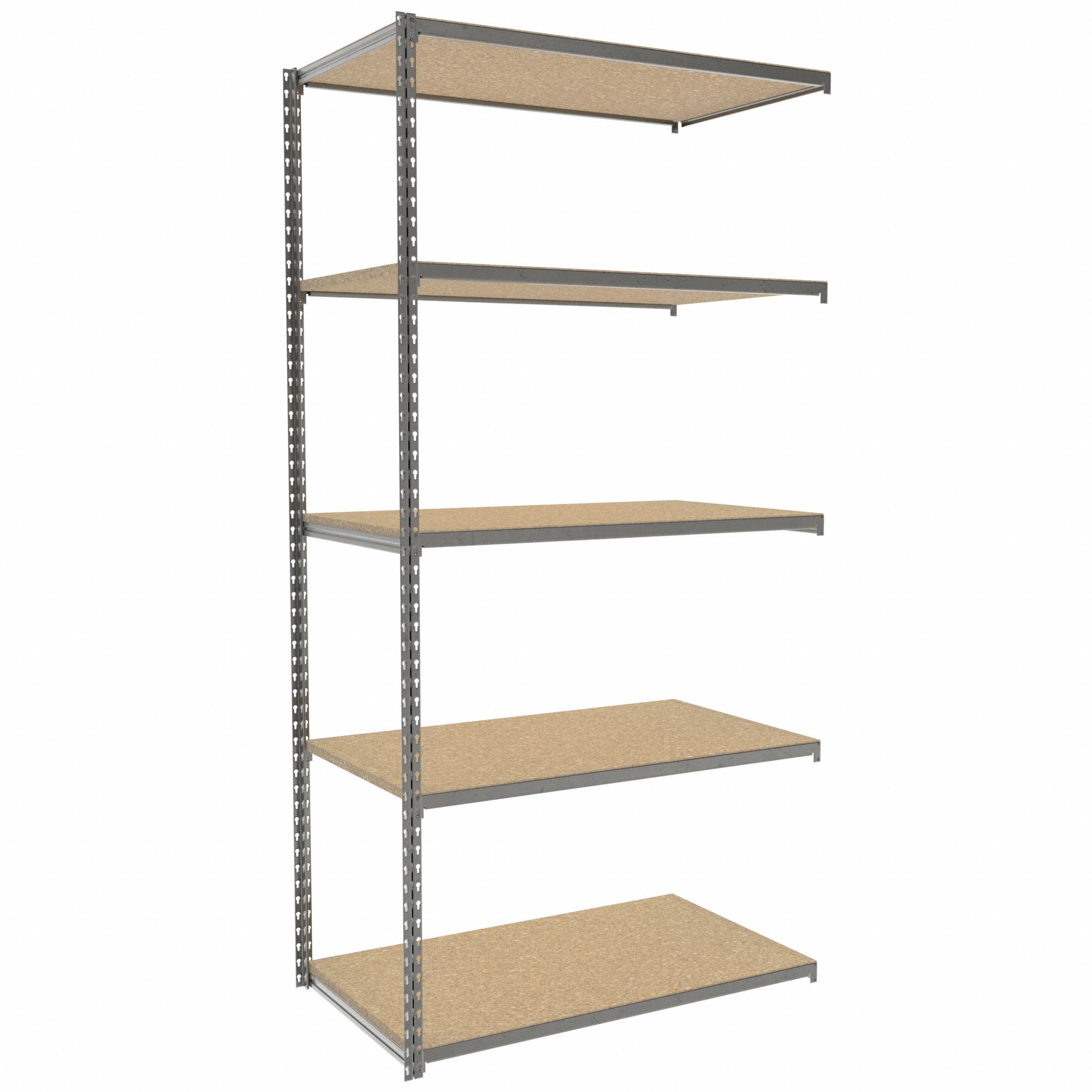 Boltless Shelving: Add-On, Medium-Duty, 42 in x 24 in, 84 in Overall Ht, 5 Shelves