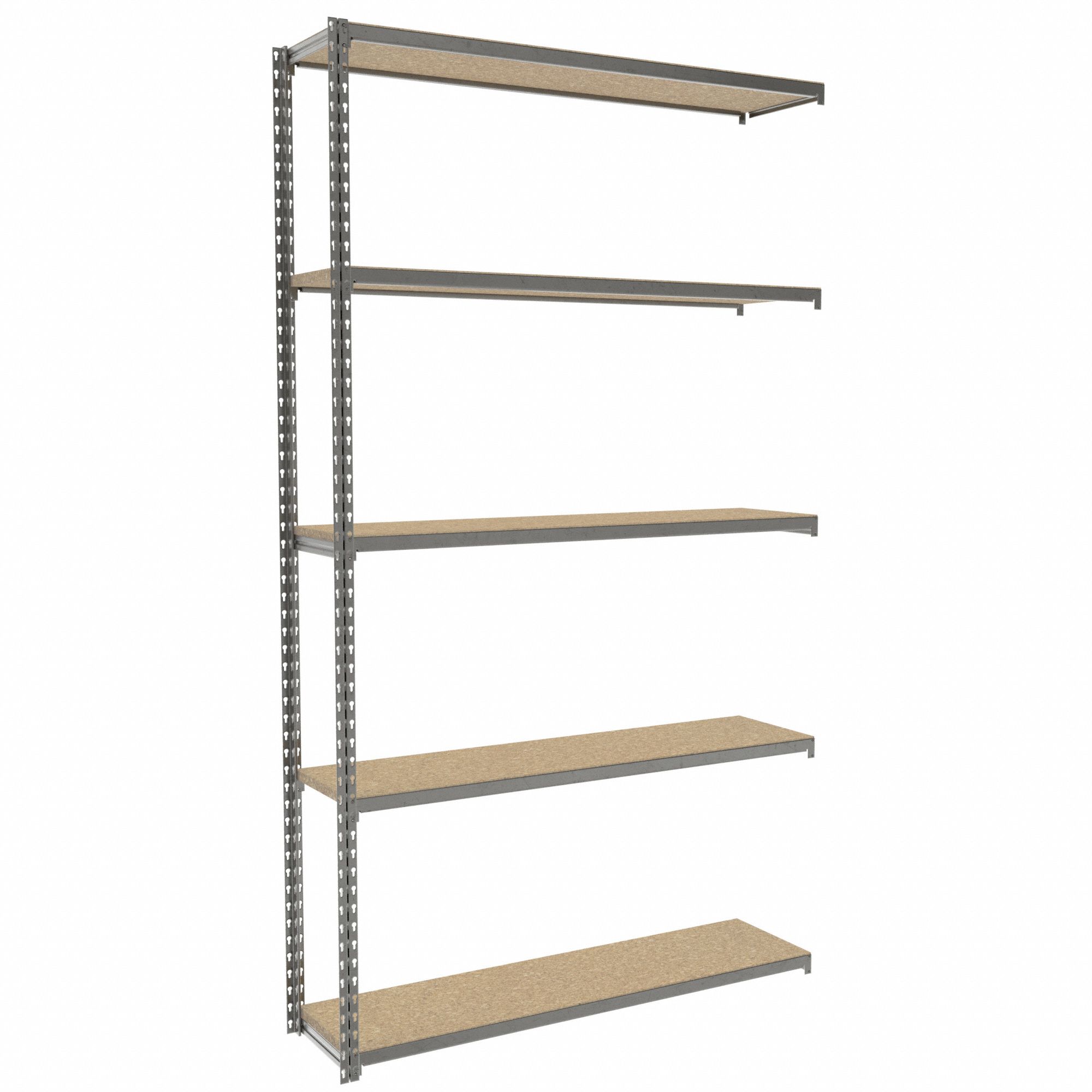 Boltless Shelving: Add-On, Medium-Duty, 48 in x 12 in, 84 in Overall Ht, 5 Shelves