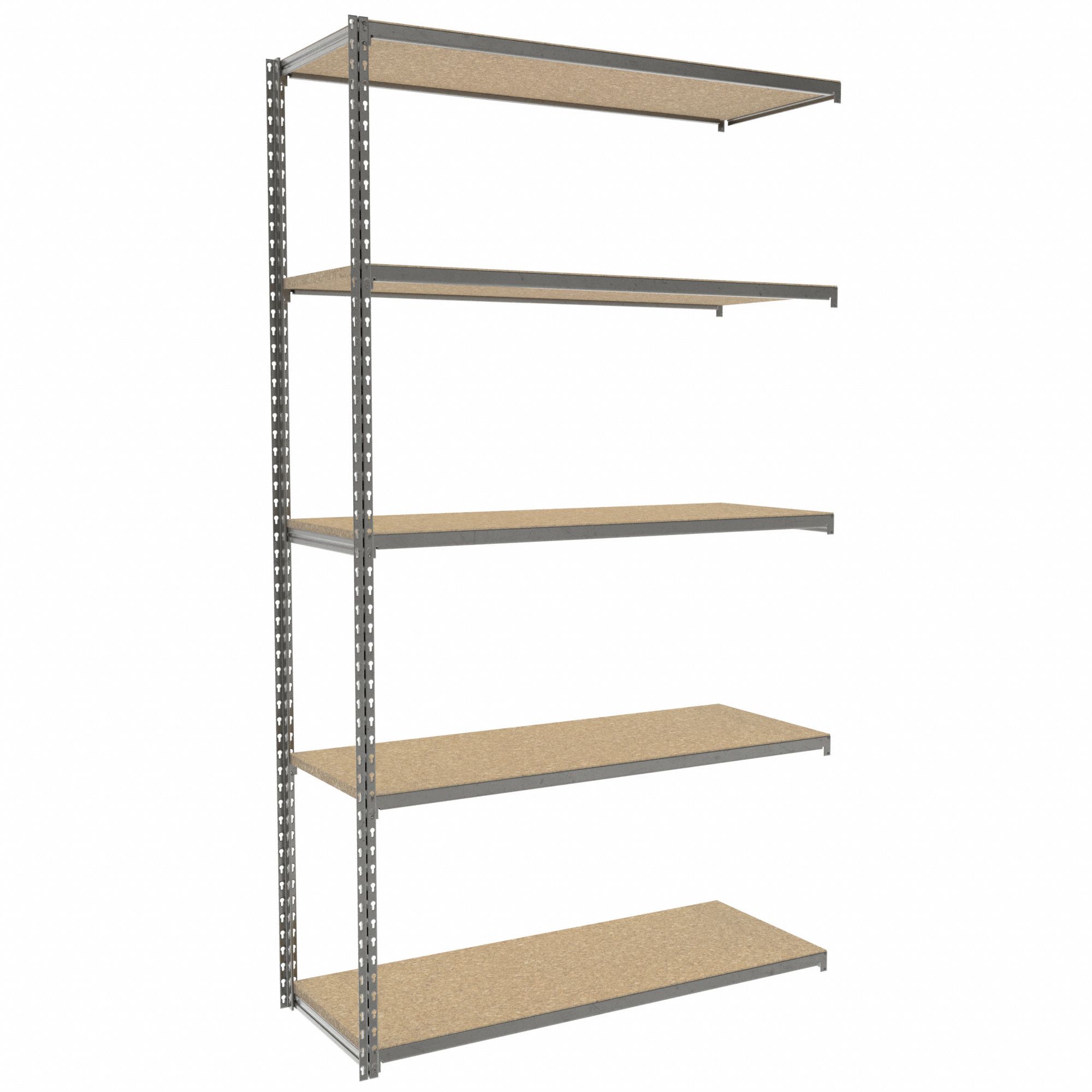 Boltless Shelving: Add-On, Medium-Duty, 48 in x 18 in, 84 in Overall Ht, 5 Shelves