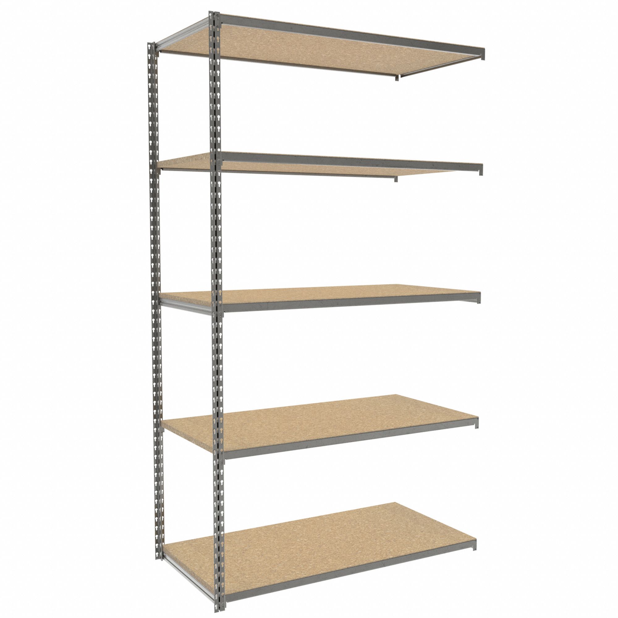 Boltless Shelving: Add-On, Medium-Duty, 48 in x 24 in, 84 in Overall Ht, 5 Shelves