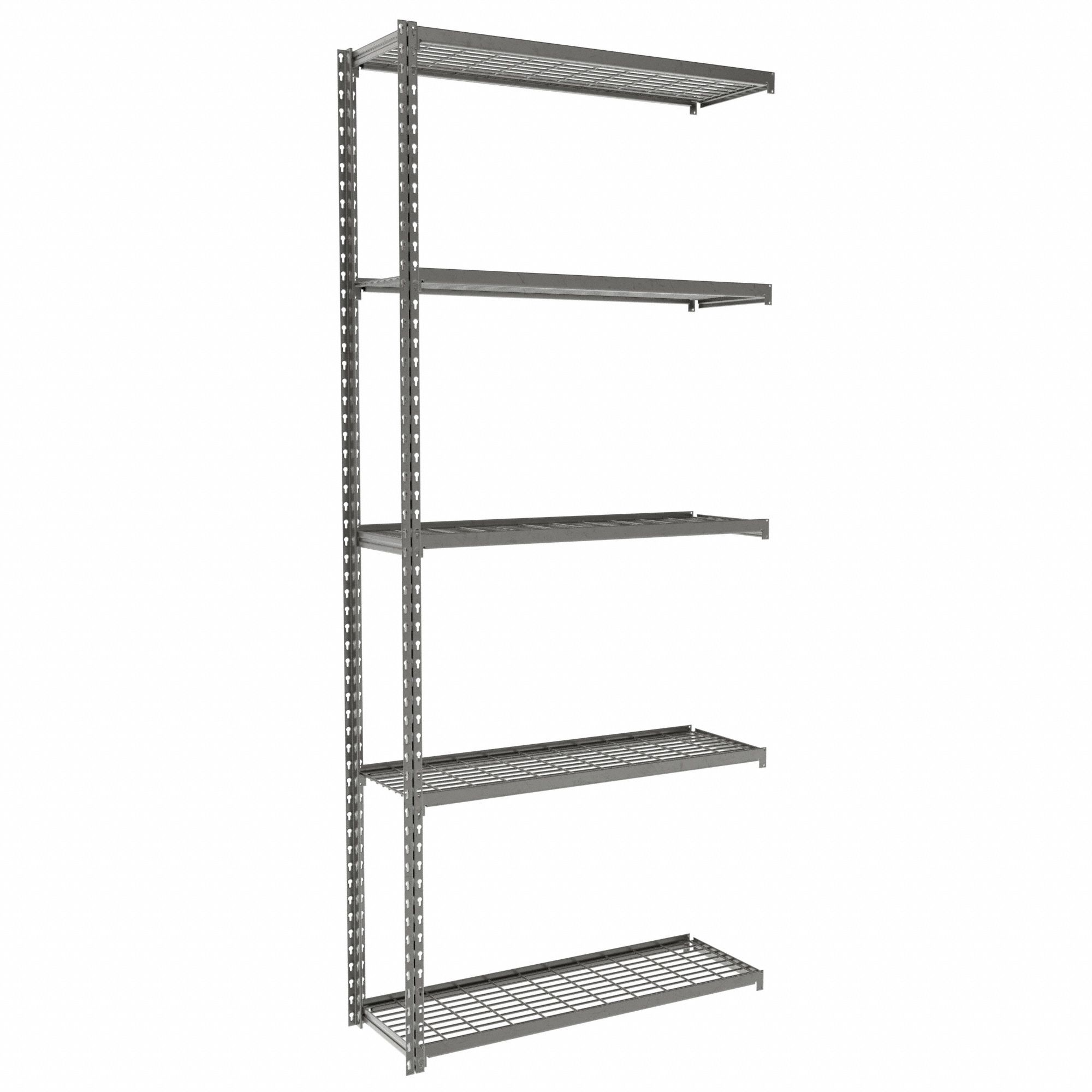 Boltless Shelving: Add-On, Medium-Duty, 36 in x 12 in, 84 in Overall Ht, 5 Shelves, Steel