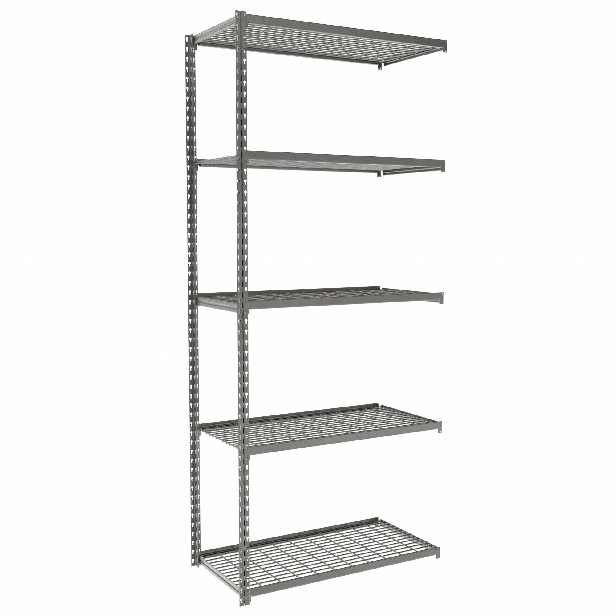Boltless Shelving: Add-On, Medium-Duty, 36 in x 18 in, 84 in Overall Ht, 5 Shelves, Steel