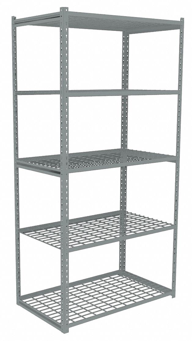 Boltless Shelving: Starter, Medium-Duty, 36 in x 24 in, 84 in Overall Ht, 5 Shelves, Steel