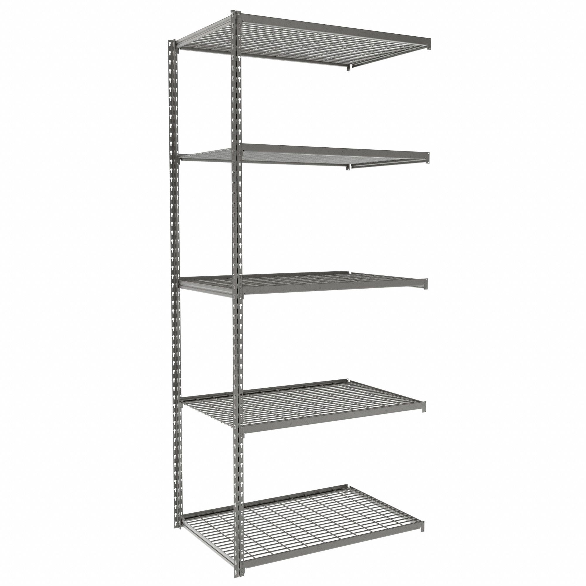 Boltless Shelving: Add-On, Medium-Duty, 36 in x 24 in, 84 in Overall Ht, 5 Shelves, Steel