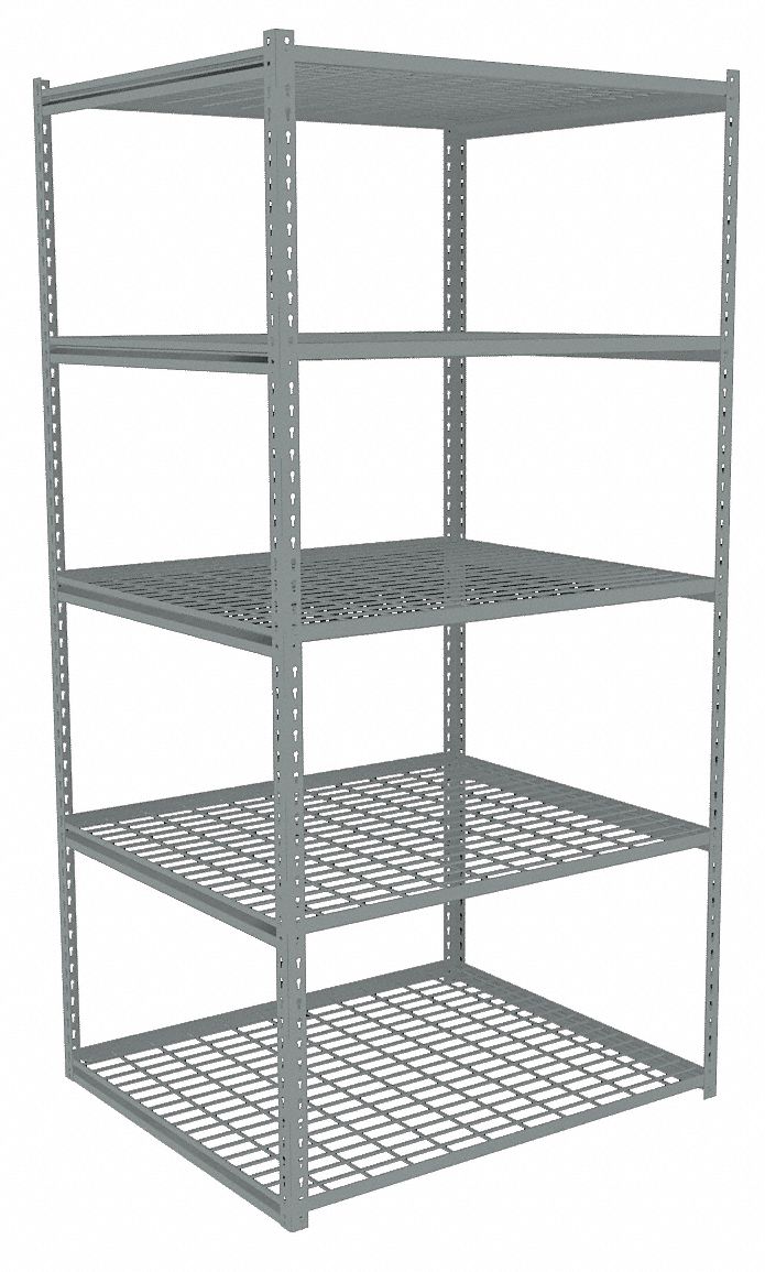 Boltless Shelving: Starter, Medium-Duty, 36 in x 36 in, 84 in Overall Ht, 5 Shelves, Steel