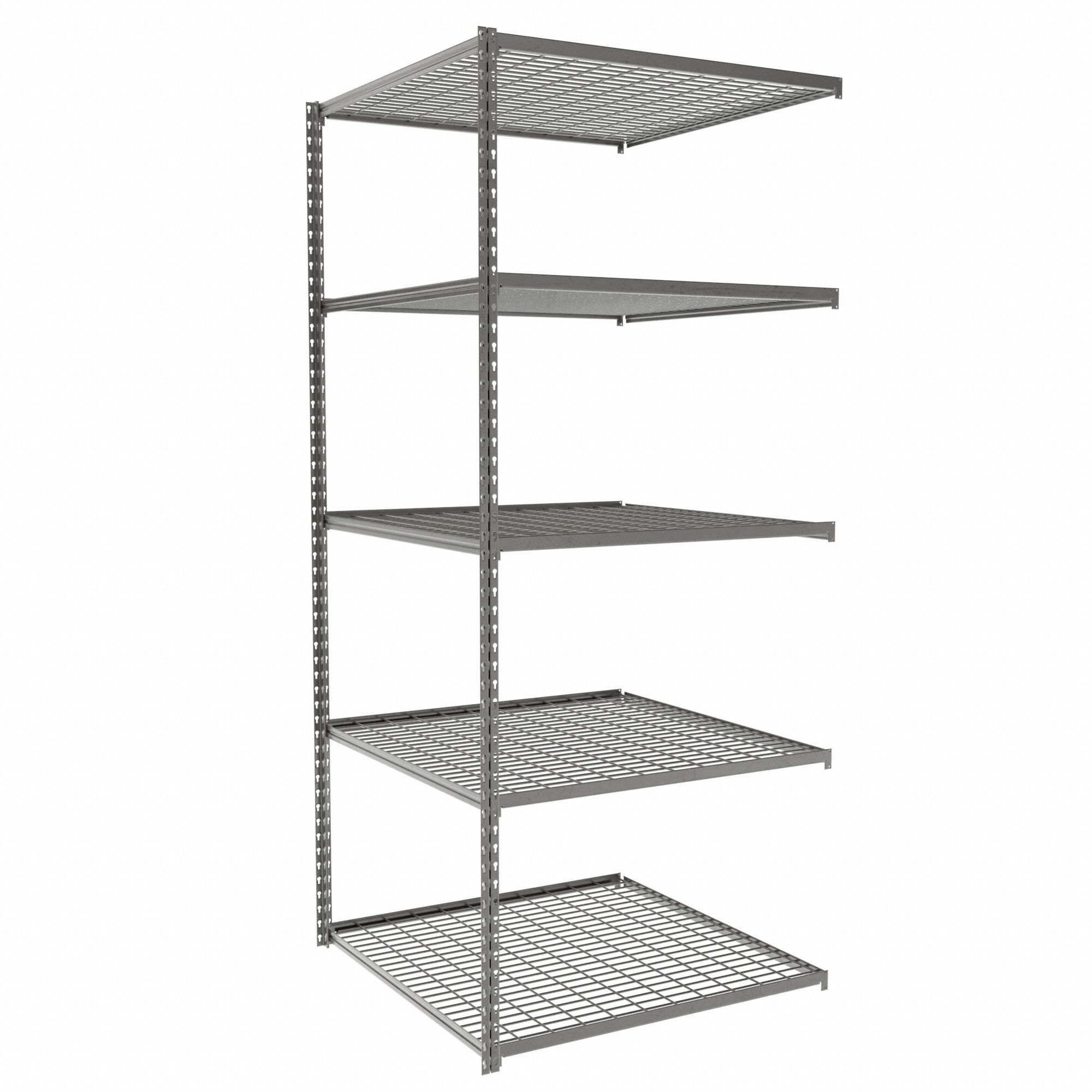 Boltless Shelving: Add-On, Medium-Duty, 36 in x 36 in, 84 in Overall Ht, 5 Shelves, Steel