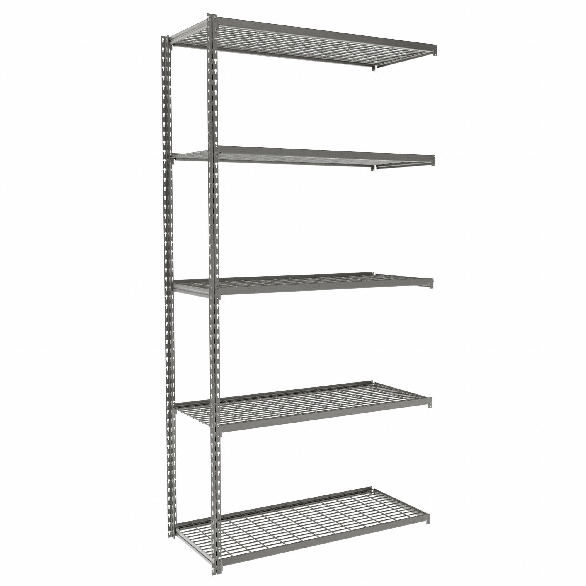 Boltless Shelving: Add-On, Medium-Duty, 42 in x 18 in, 84 in Overall Ht, 5 Shelves, Steel