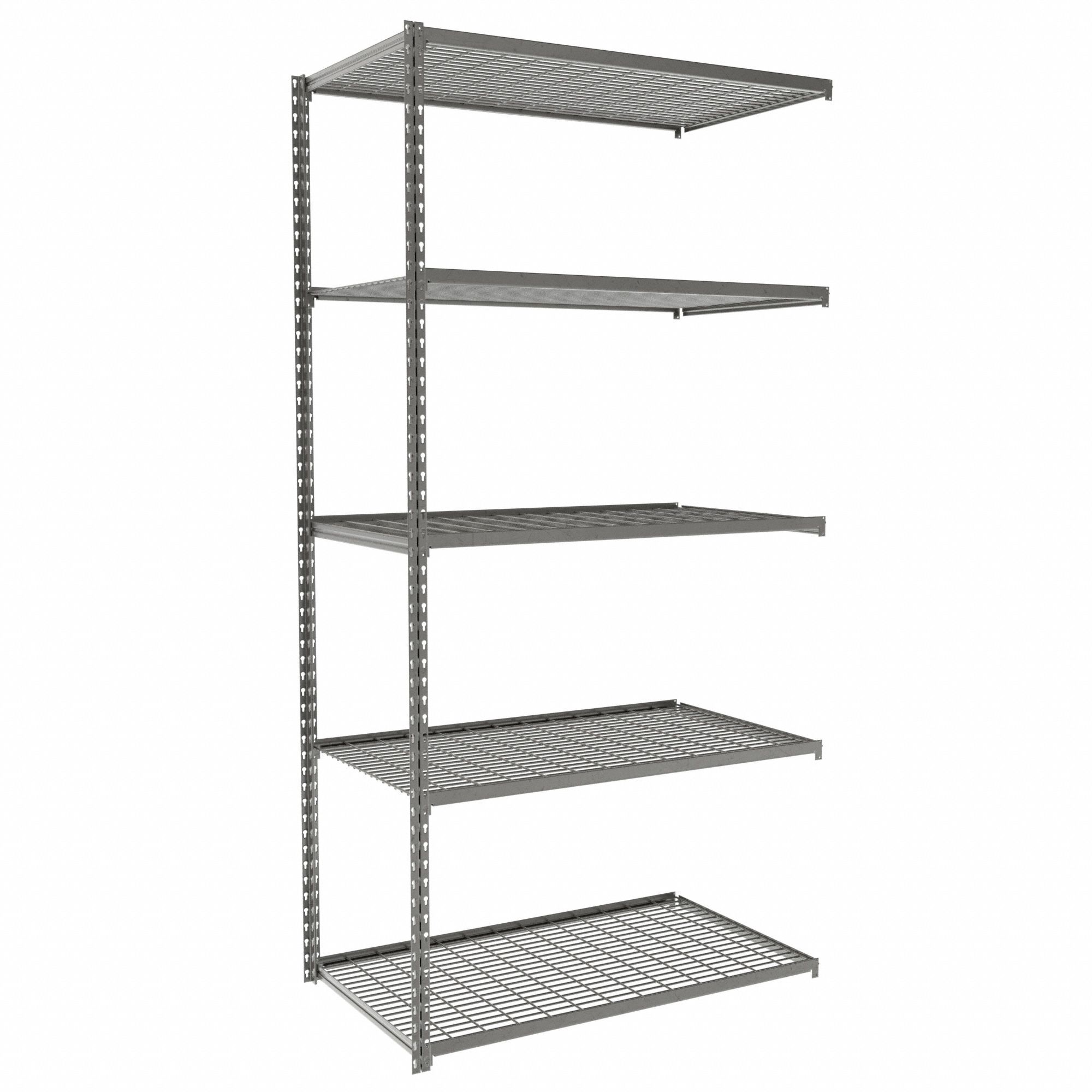Boltless Shelving: Add-On, Medium-Duty, 42 in x 24 in, 84 in Overall Ht, 5 Shelves, Steel