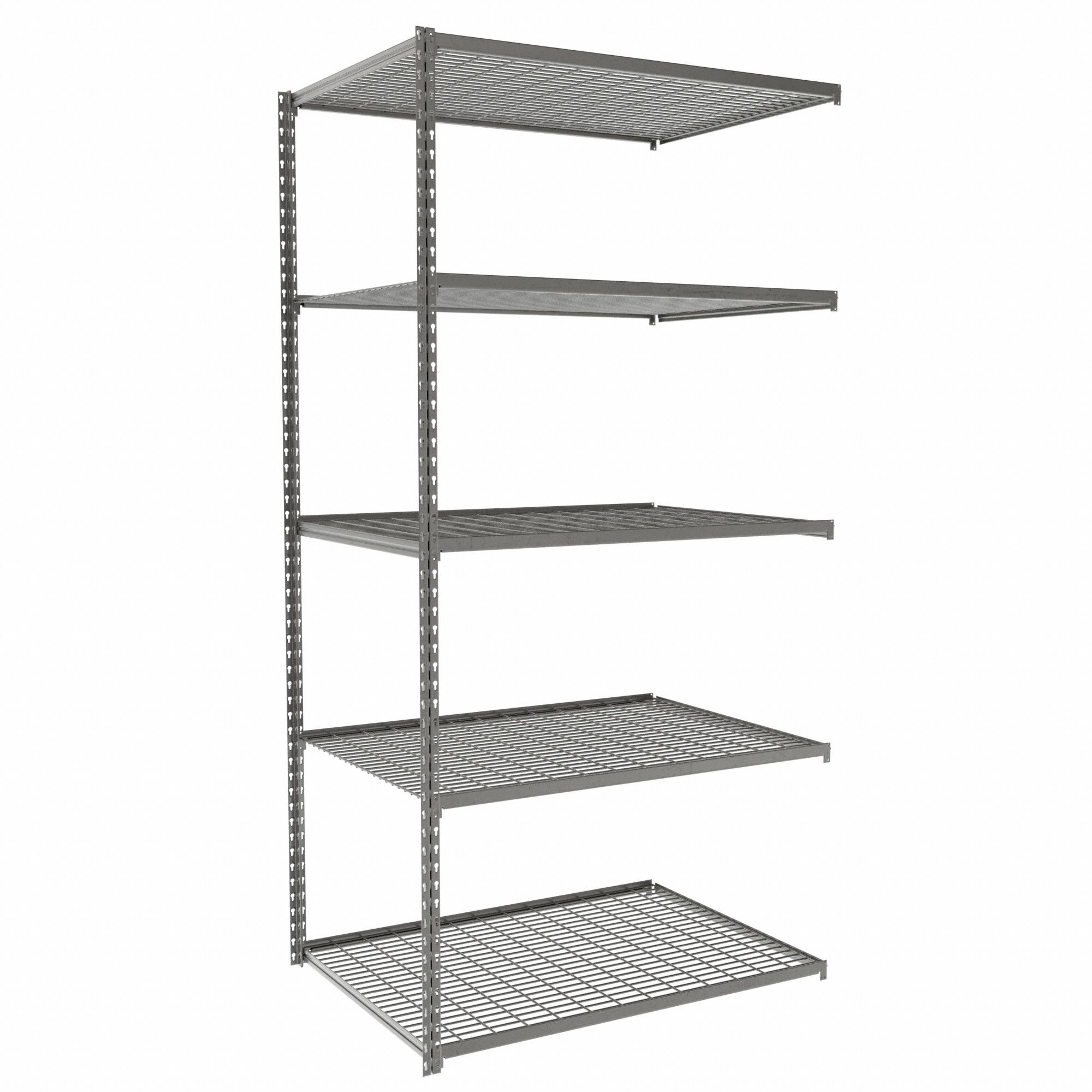 Boltless Shelving: Add-On, Medium-Duty, 42 in x 30 in, 84 in Overall Ht, 5 Shelves, Steel