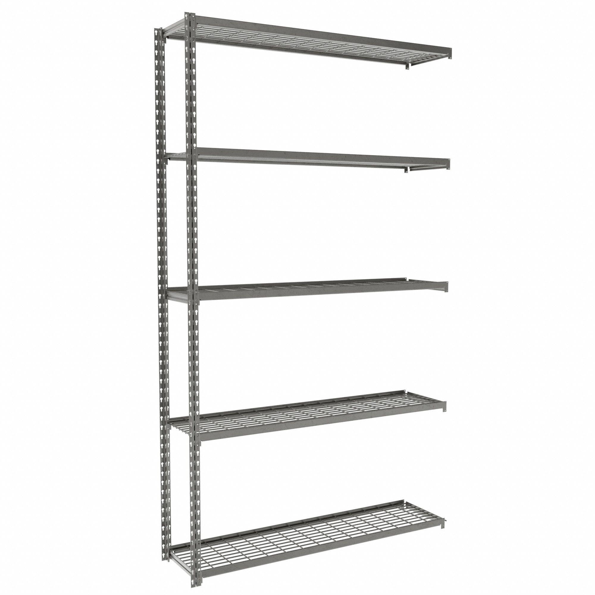 Boltless Shelving: Add-On, Medium-Duty, 48 in x 12 in, 84 in Overall Ht, 5 Shelves, Steel