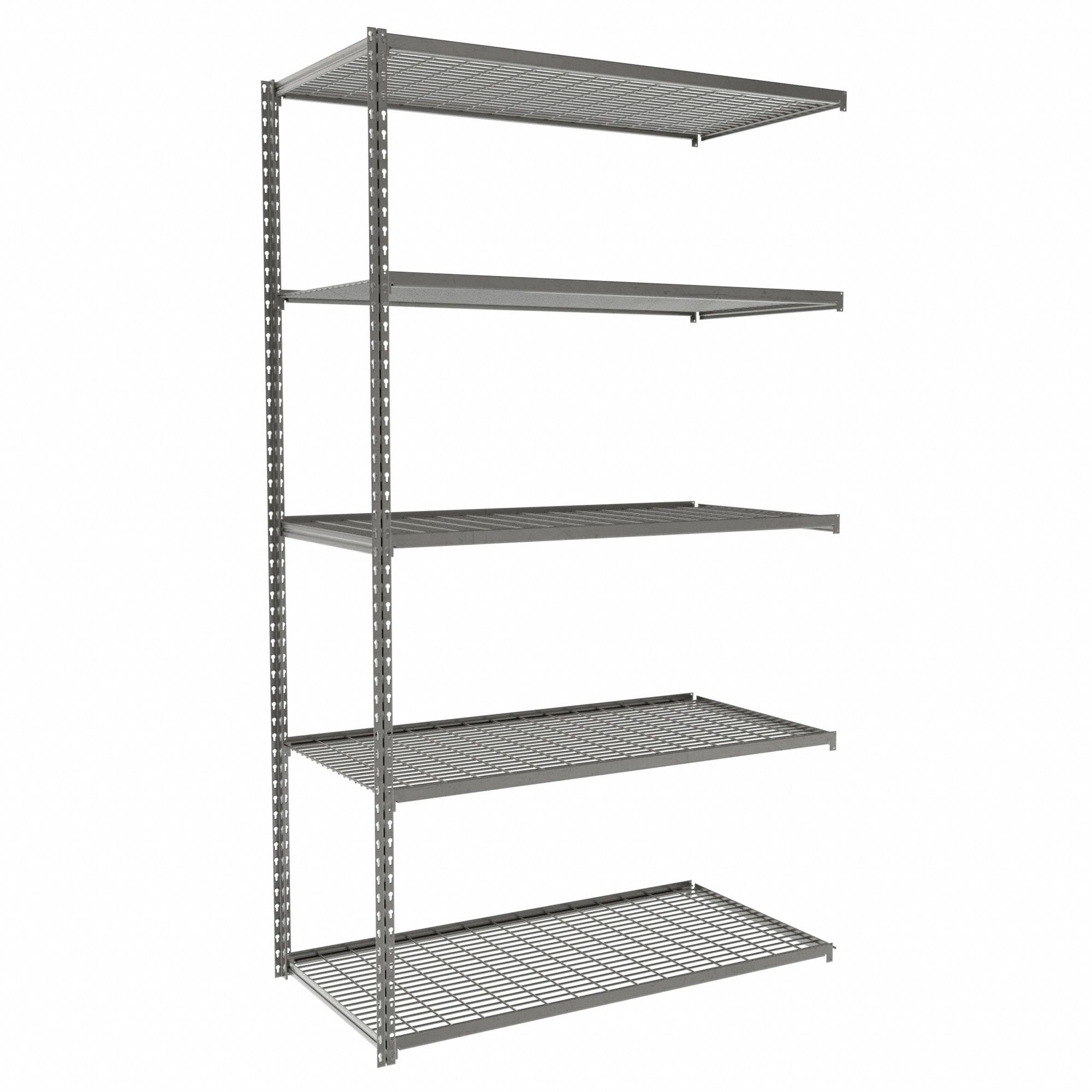 Boltless Shelving: Add-On, Medium-Duty, 48 in x 24 in, 84 in Overall Ht, 5 Shelves, Steel