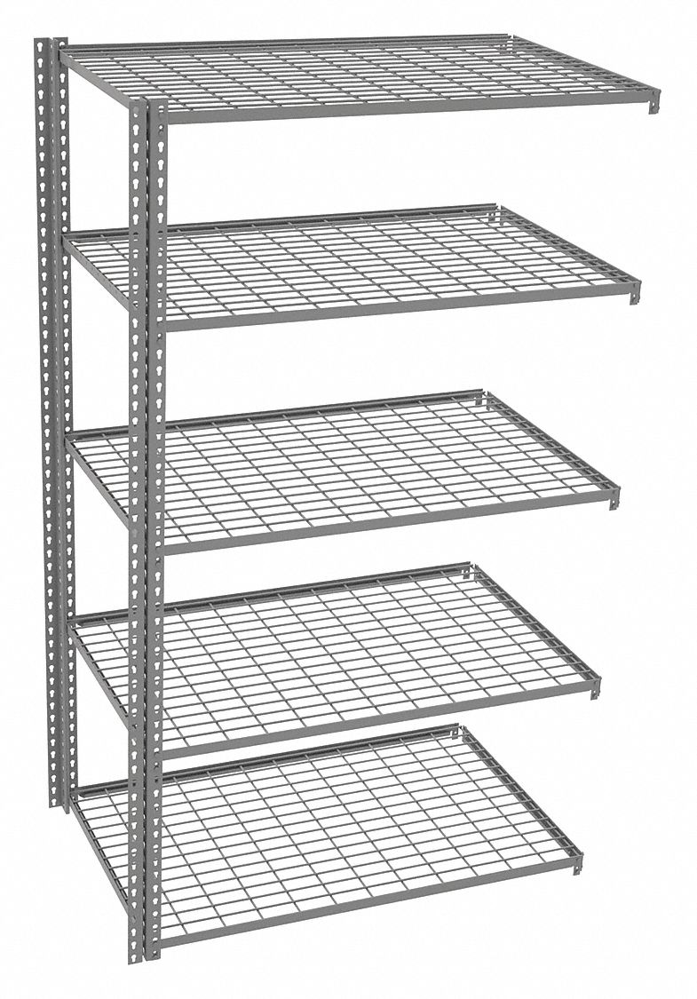 Boltless Shelving: Add-On, Medium-Duty, 48 in x 30 in, 84 in Overall Ht, 5 Shelves, Steel