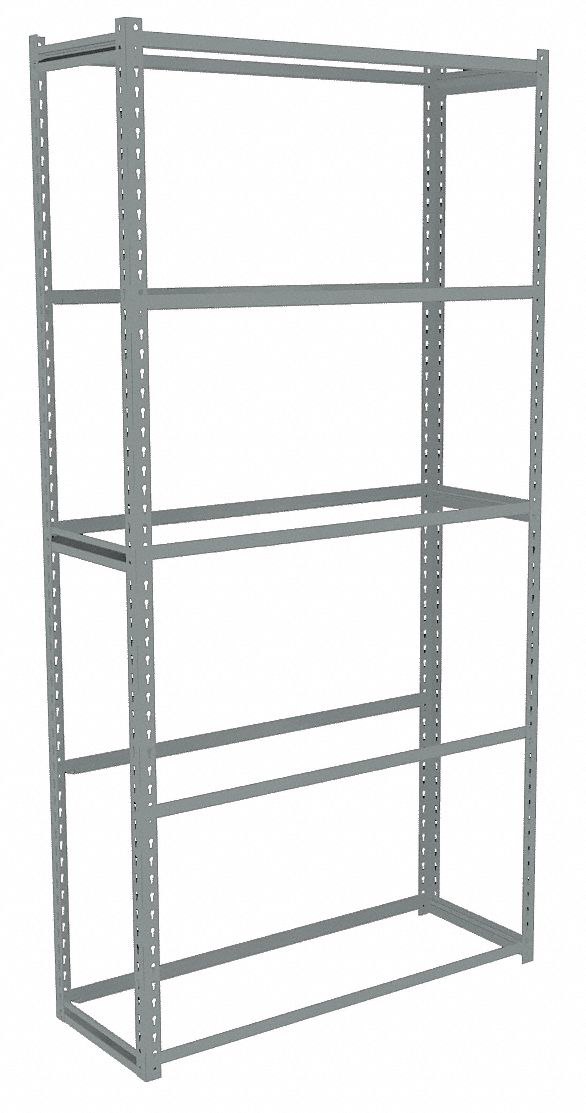 Boltless Shelving: Starter, Light-Duty, 42 in x 18 in, 84 in Overall Ht, 5 Shelves, Open