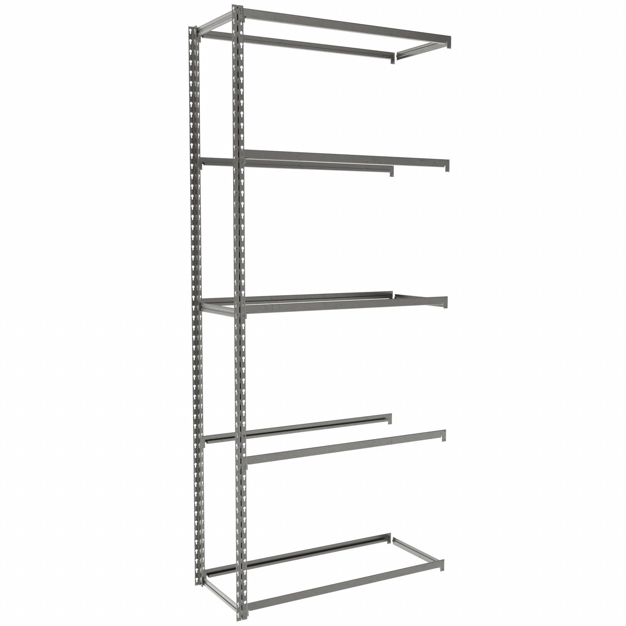 Boltless Shelving: Add-On, Light-Duty, 36 in x 15 in, 84 in Overall Ht, 5 Shelves